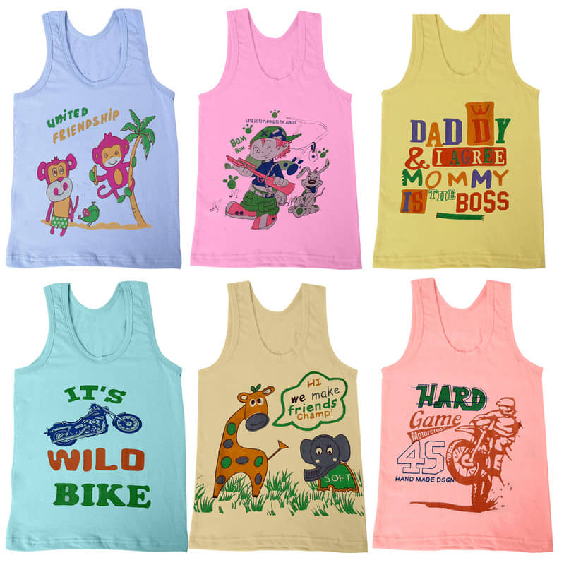Paryag Pack of 6 Boys Cotton Blend Vest ( Multicolor ) - Nightwear & Loungewear | Buy online on ZillyBuy