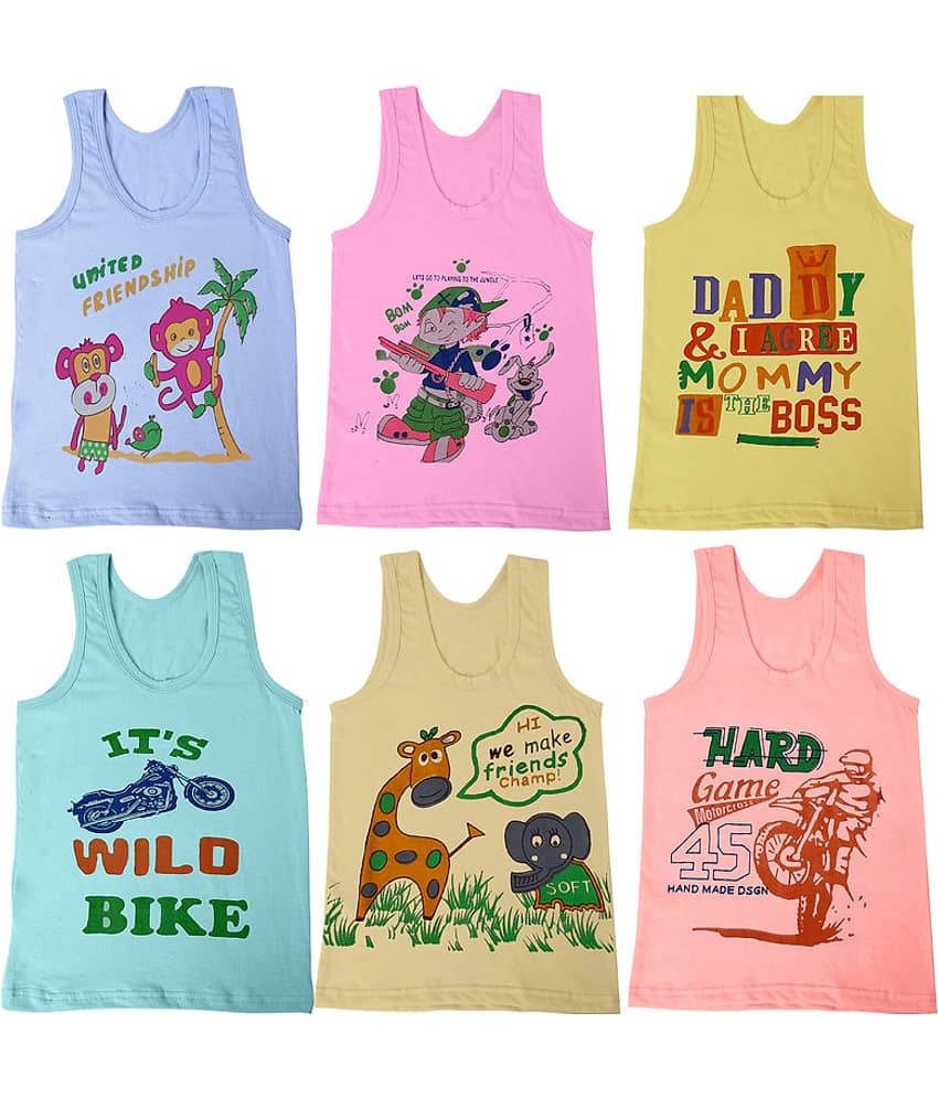 Paryag Pack of 6 Boys Cotton Blend Vest ( Multicolor ) - Nightwear & Loungewear | Buy online on ZillyBuy