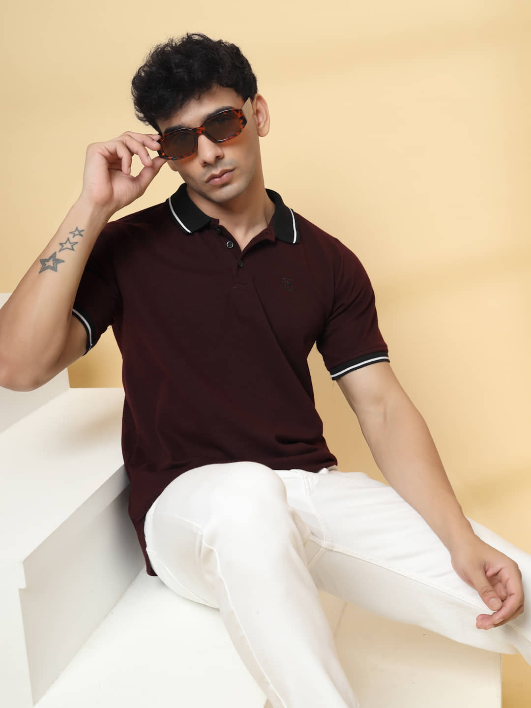 Rigo Men Cotton Blend Regular Fit Solid T-Shirt ( Brown )