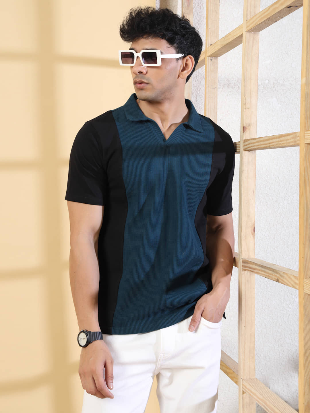 Rigo Men Cotton Blend Regular Fit Colorblock T-Shirt ( Sea Green )