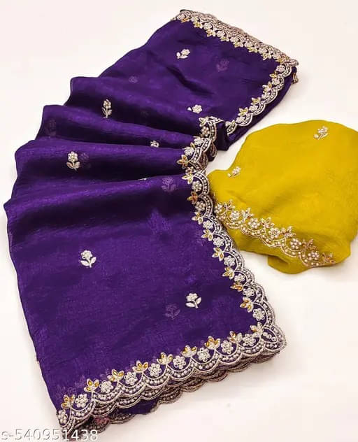 SHRIMORI Chiffon Embellished Maheshwari Saree With Unstitched Blouse Piece ( Purple ) SHRIMORI Chiffon Embellished Maheshwari Saree With Unstitched Blouse Piece ( Purple )