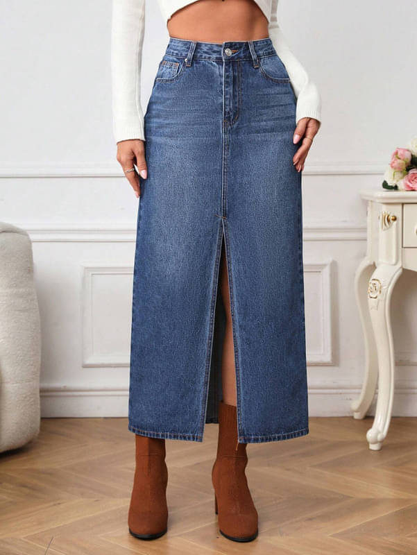 Stylefabs Blue Denim Women's Straight Skirt ( Pack of 1 )     			Stylefabs Blue Denim Women's Straight Skirt ( Pack of 1 )