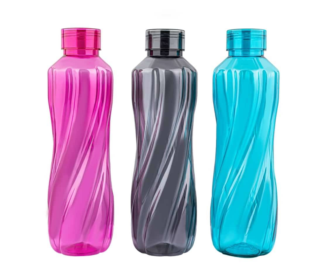 Swaraa Kitchenware Multicolour Plastic Water Bottle 1000 mL ( Set of 3 )     			Swaraa Kitchenware Multicolour Plastic Water Bottle 1000 mL ( Set of 3 )