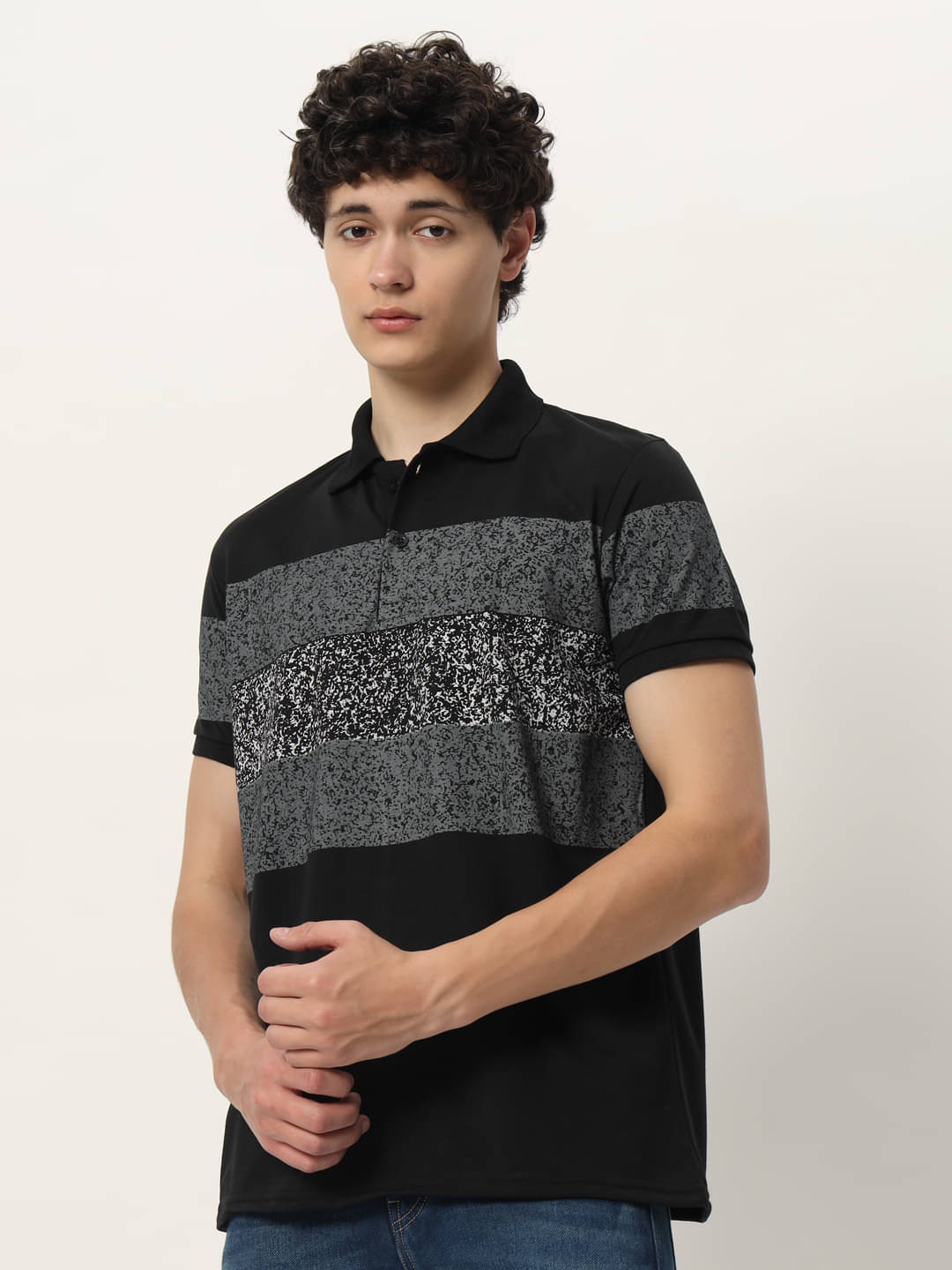 TISSORA Men Cotton Blend Regular Fit Printed Polo T Shirt ( Black ) TISSORA Men Cotton Blend Regular Fit Printed Polo T Shirt ( Black )