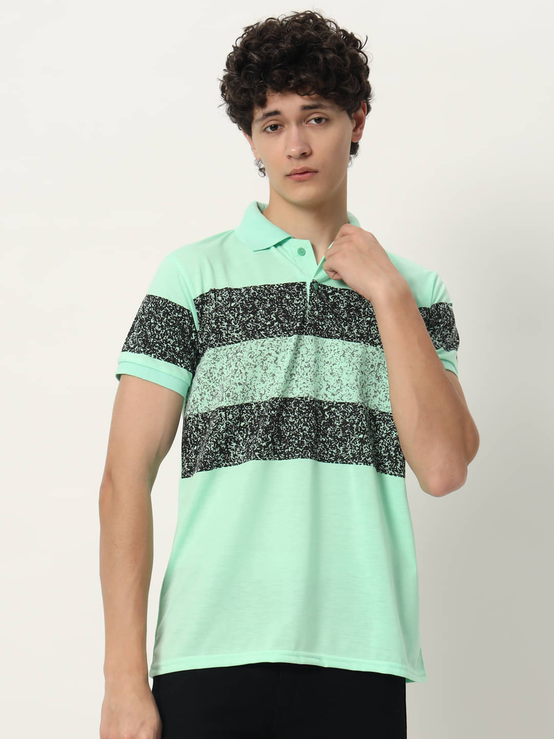     			TISSORA Men Cotton Blend Regular Fit Printed Polo T Shirt ( Green )