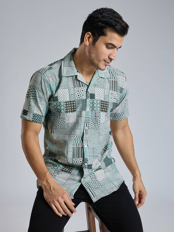     			Tater Garments Poly Cotton Regular Fit Printed Half Sleeves Men's Casual Shirt - Sea Green ( Pack of 1 )