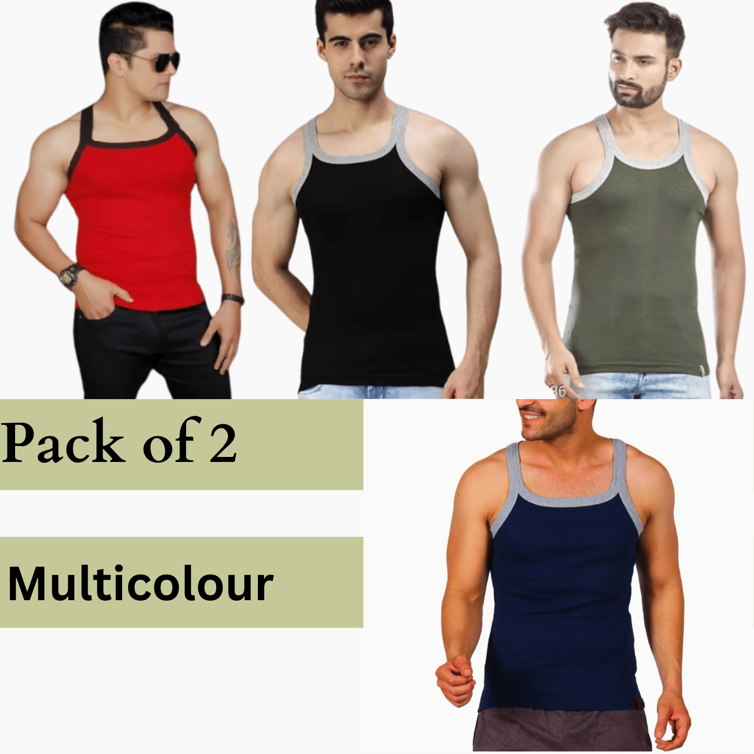     			Trust Jone Shop Pack of 2 Cotton Gym Vest For Men ( Multicolor )