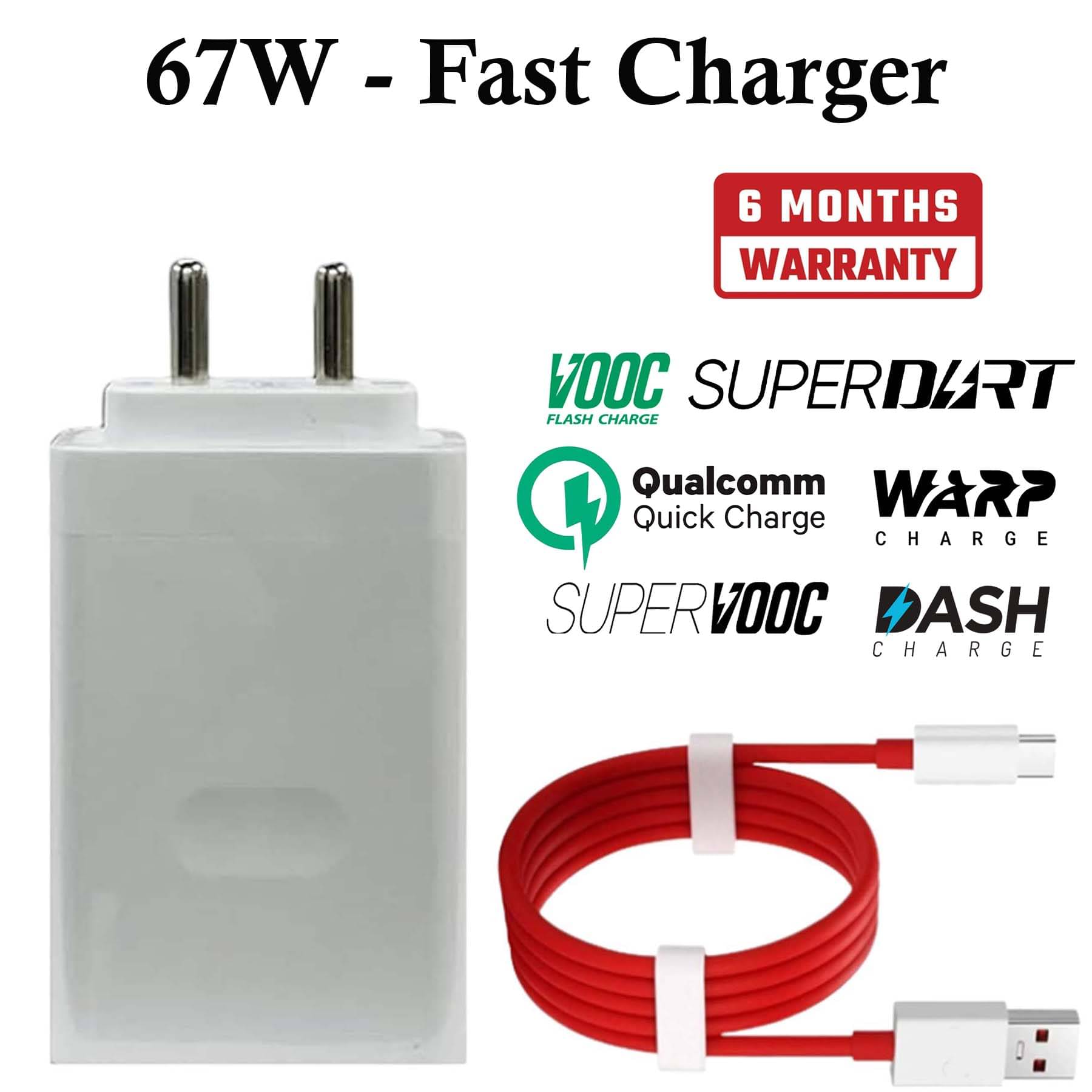     			U7 67W Quick Charge Wall Charger, 6A Mobile Charger with X-iaomi Hypercharge Technology, Fast charger with Type-C Cable