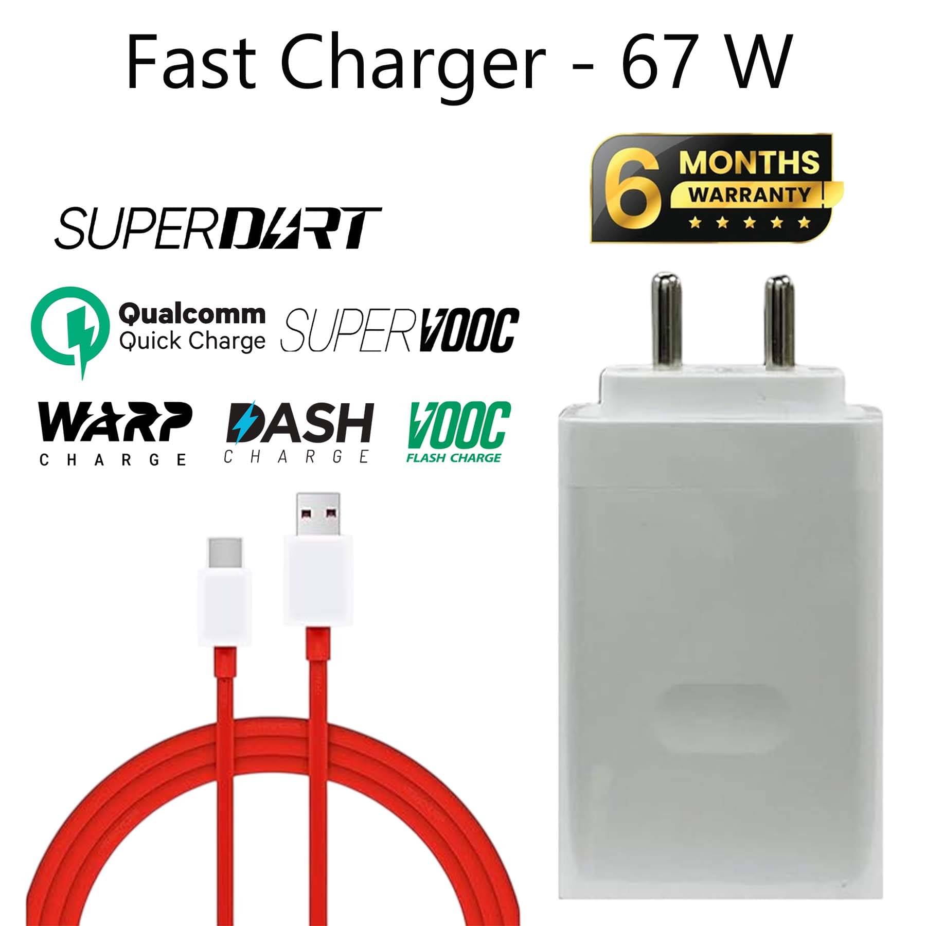     			U7 67W Super Fast Charger for Mobile with X-iaomi Hypercharge Technology, 6A Wall Charger, Fast Charger with Detachable Type-C Cable
