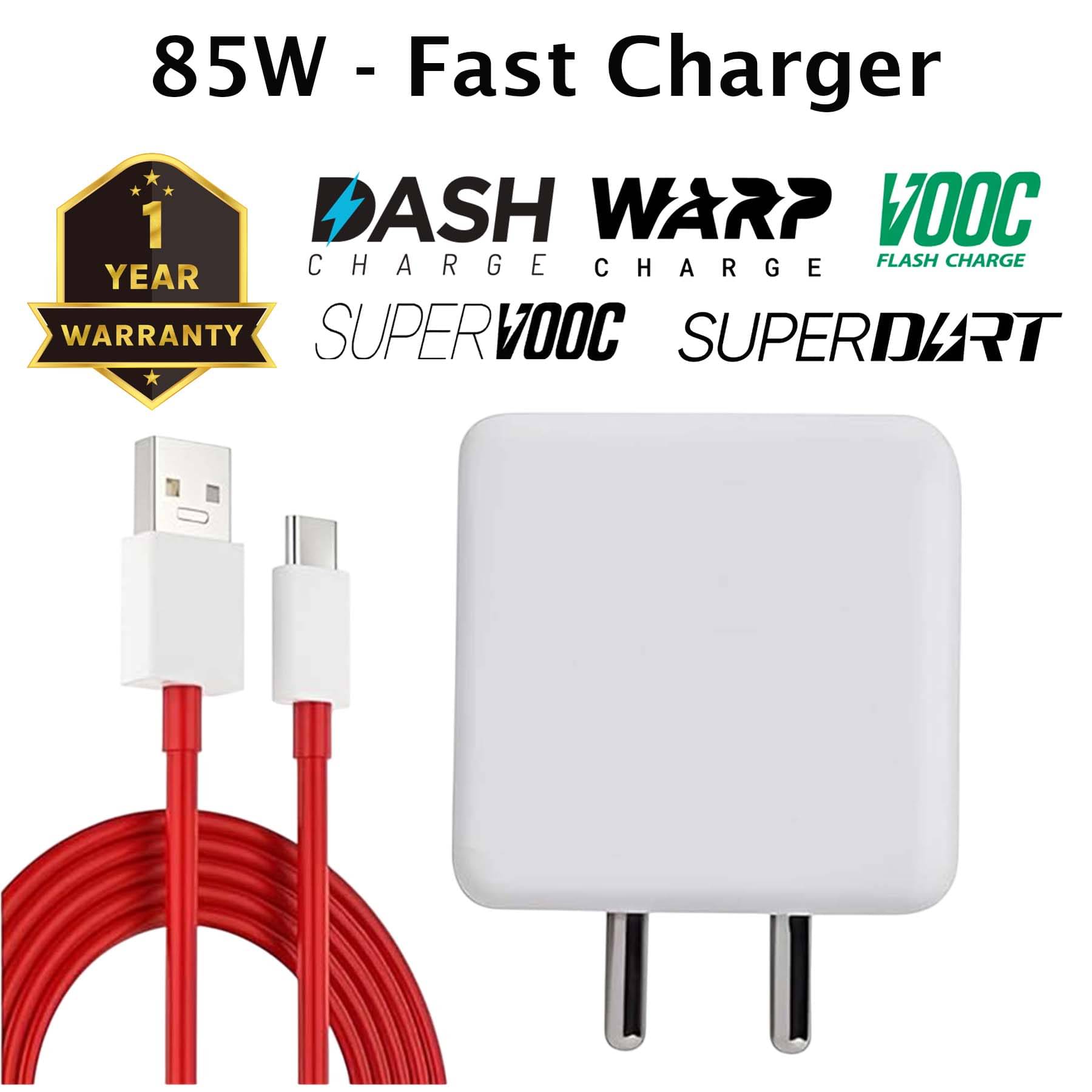     			U7 85W Fast Charger, USB 8A Wall Charger, Mobile Charger for Supported Mobile & Tablets, with Type-C Cable (White/Red)