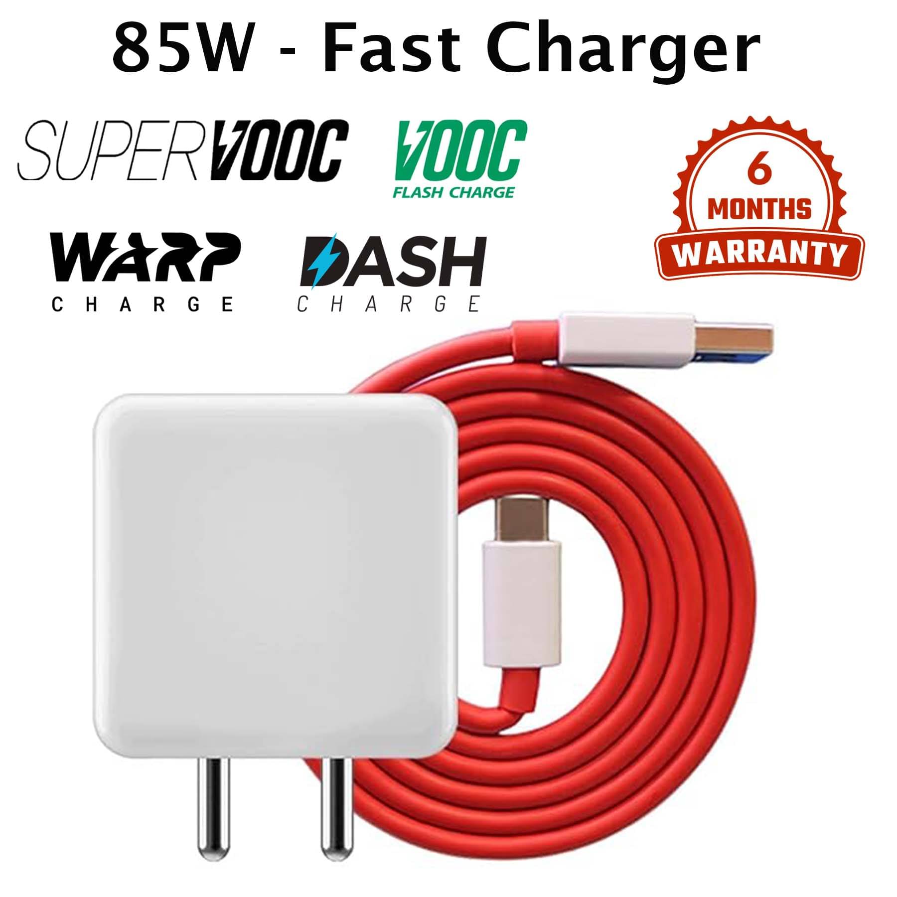     			U7 85W Mobile Charger, USB 8A Wall Charger, Superfast Charger Supports Vooc, Supervooc, Dash, Warp Charge for Android Devices