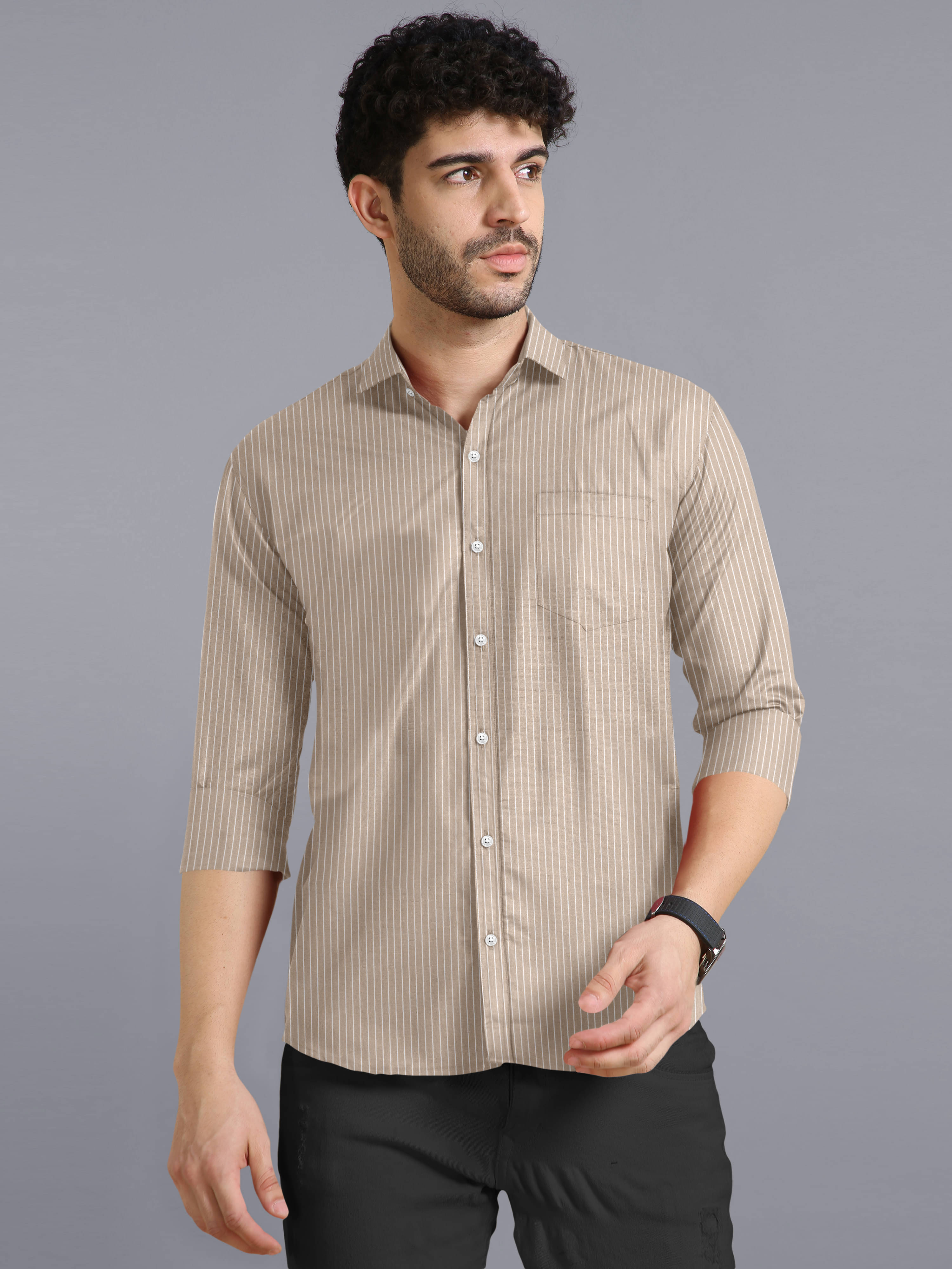 VTEXX Cotton Blend Regular Fit Striped Full Sleeves Men's Casual Shirt - Beige ( Pack of 1 ) VTEXX Cotton Blend Regular Fit Striped Full Sleeves Men's Casual Shirt - Beige ( Pack of 1 )