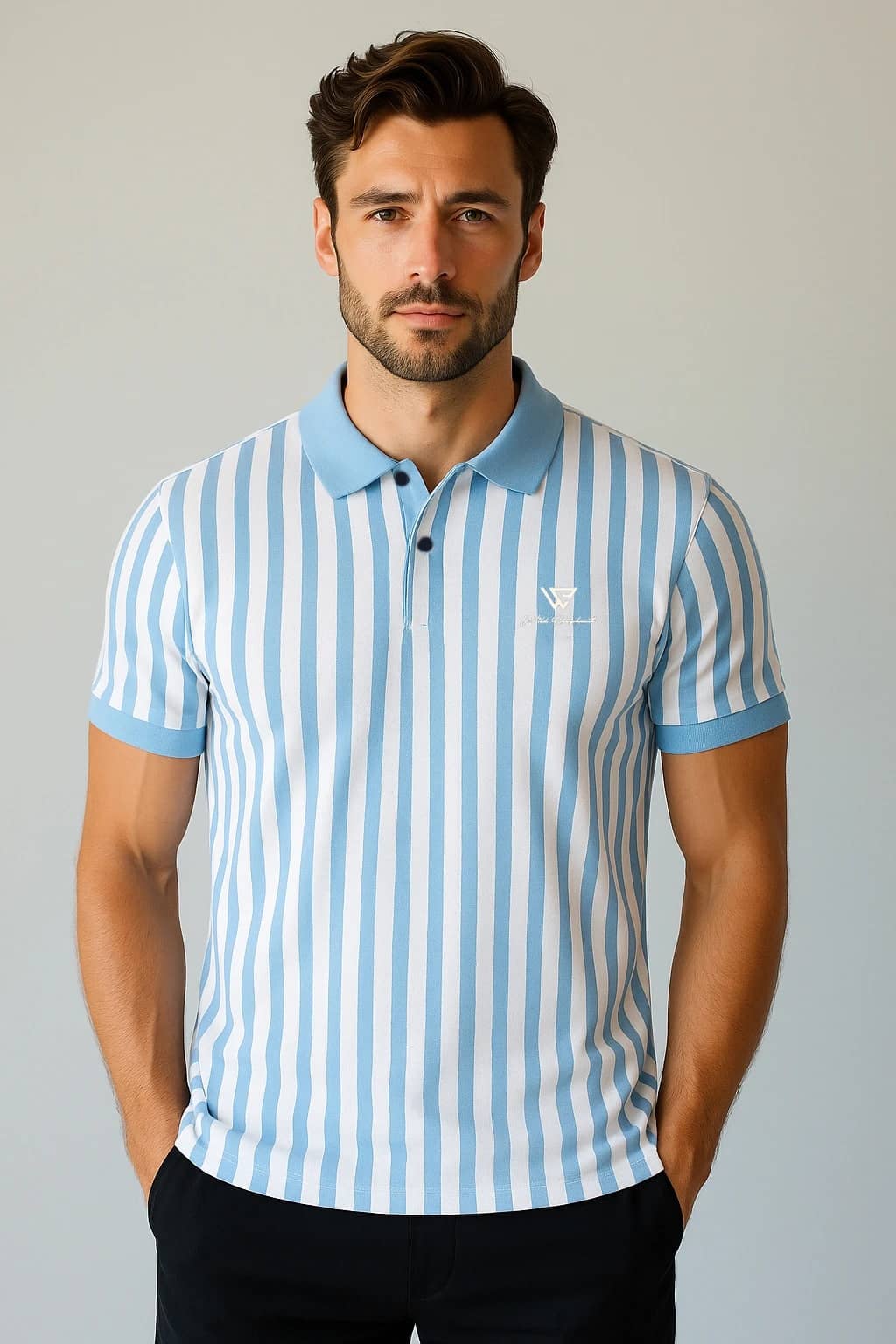 WILD ELEPHANT Men Polyester Regular Fit Striped Polo T Shirt ( Blue )