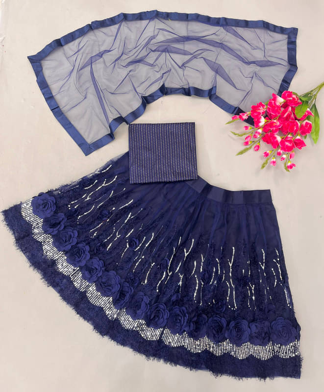    			piludi Net Lehenga Choli Set For Girls ( Pack of 1 , Blue )