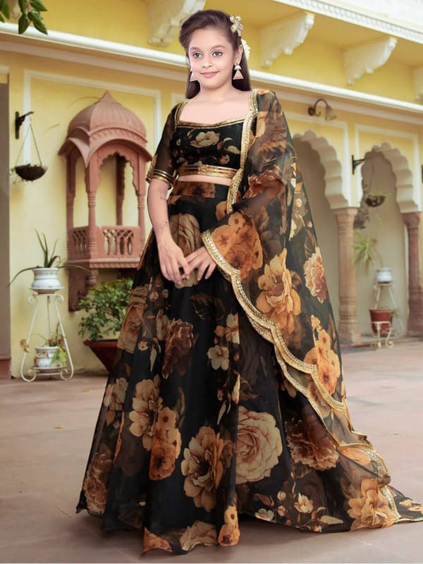     			piludi Organza Lehenga Choli Set For Girls ( Pack of 1 , Black )