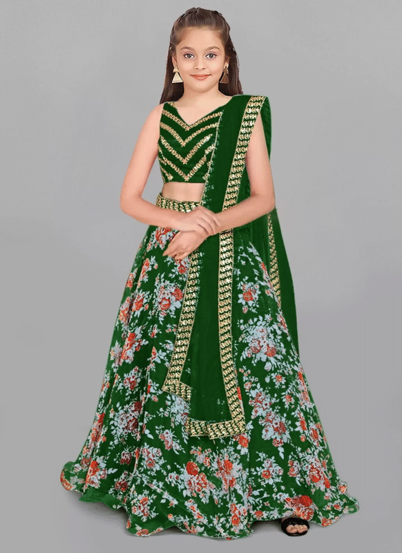     			piludi Organza Lehenga Choli Set For Girls ( Pack of 1 , Green )