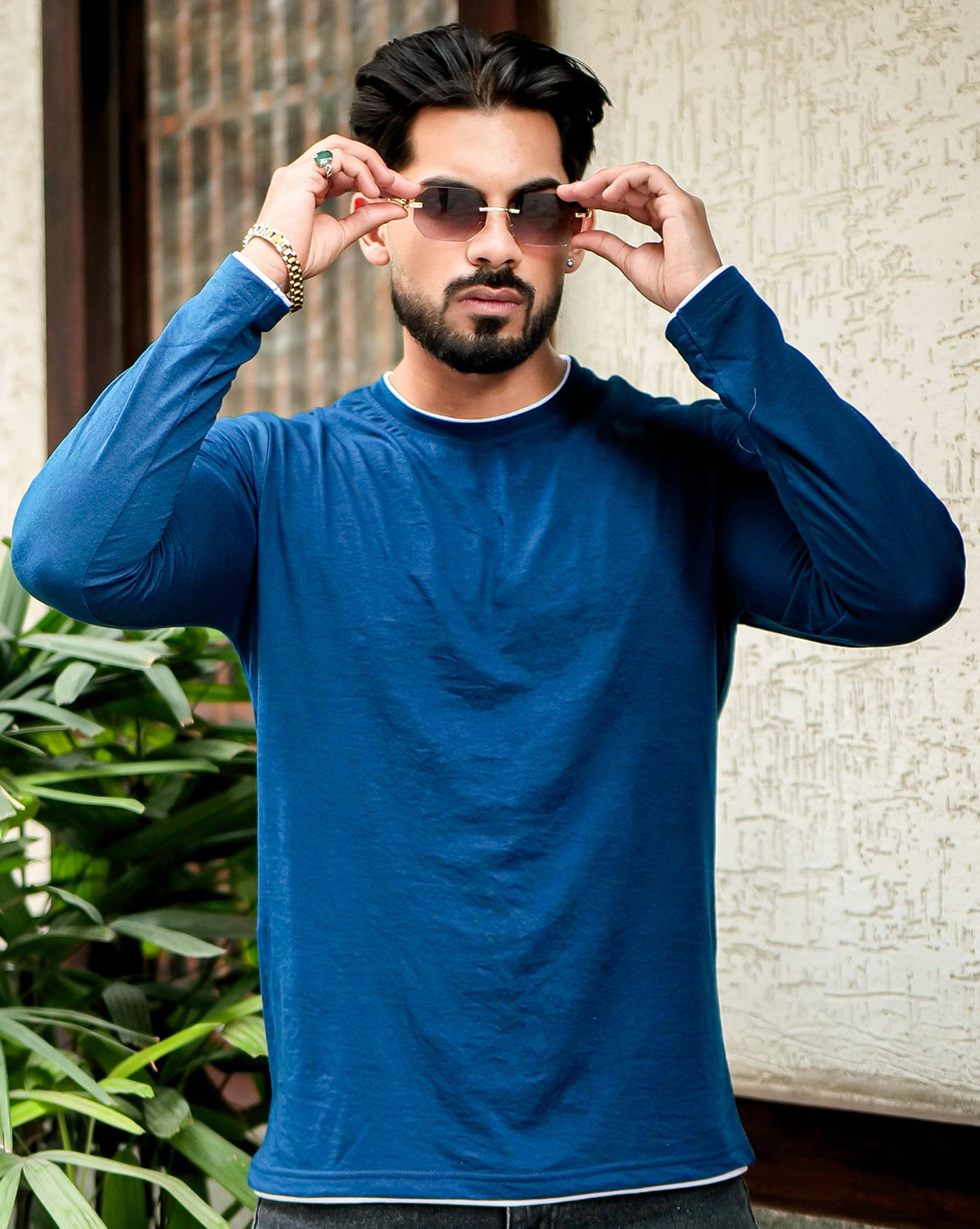     			AOOSH Men Cotton Blend Regular Fit Solid T-Shirt ( Teal Blue )