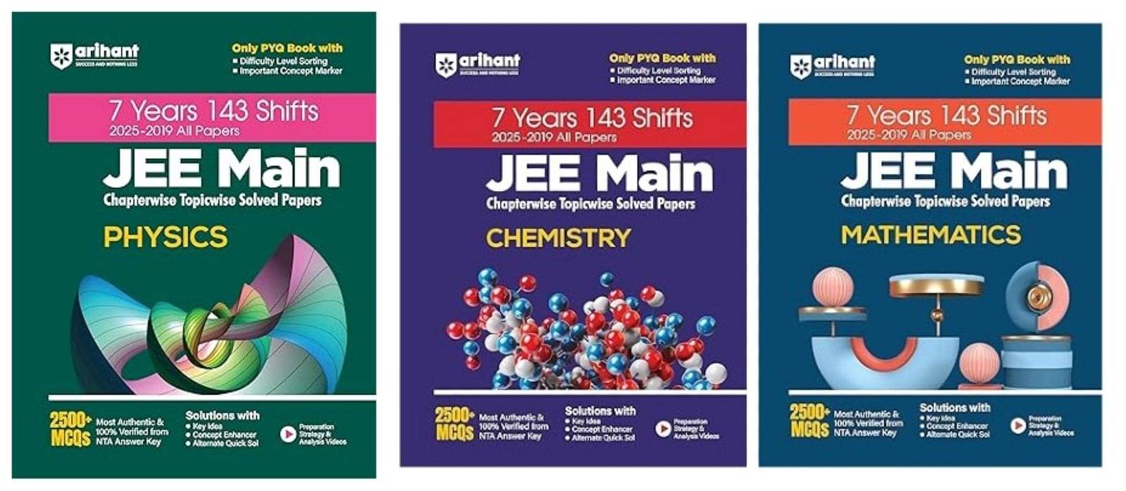     			Arihant JEE Main 7 Years Chapterwise Topicwise PYQ for Physics,Chemistry & Mathematics With 2500+ MCQ | All 143 Shifts Covered | Exam 2025-26