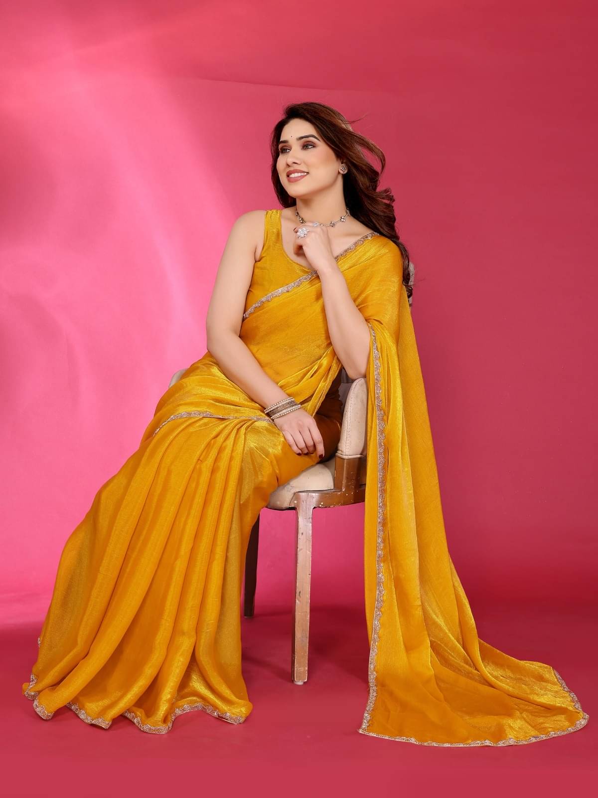 BLEESBURY Zimmy Choo Dyed Maheshwari Saree With Unstitched Blouse Piece ( Yellow ) BLEESBURY Zimmy Choo Dyed Maheshwari Saree With Unstitched Blouse Piece ( Yellow )