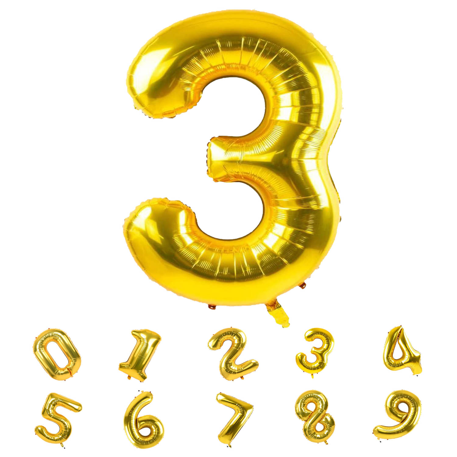     			Bubble Bells 32" Gold Number 3 Foil Balloon | Big Helium Balloon for Birthday, Party, Anniversary | Decoration for Kids, Boys, Girls, Adults