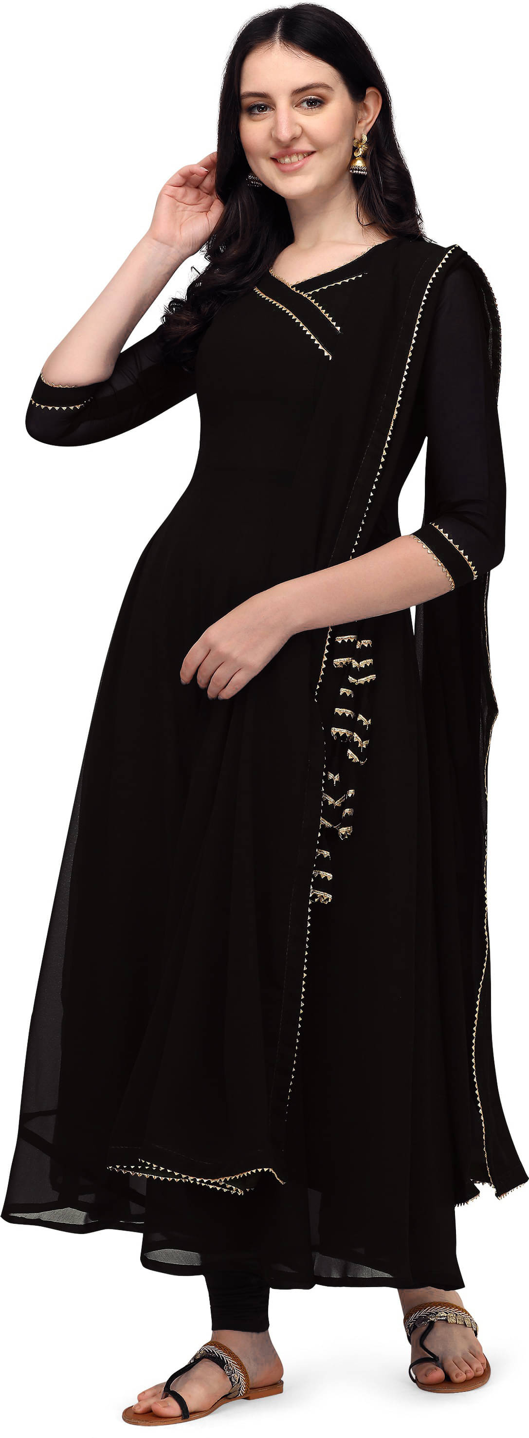 Crissy Women Georgette Striped A-line Kurti with Dupatta ( Black ) Crissy Women Georgette Striped A-line Kurti with Dupatta ( Black )