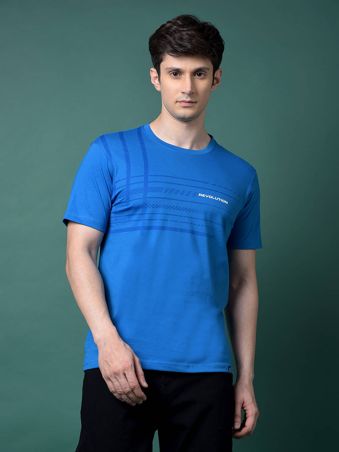     			Dollar Men Cotton Blend Regular Fit Printed T-Shirt ( Blue )