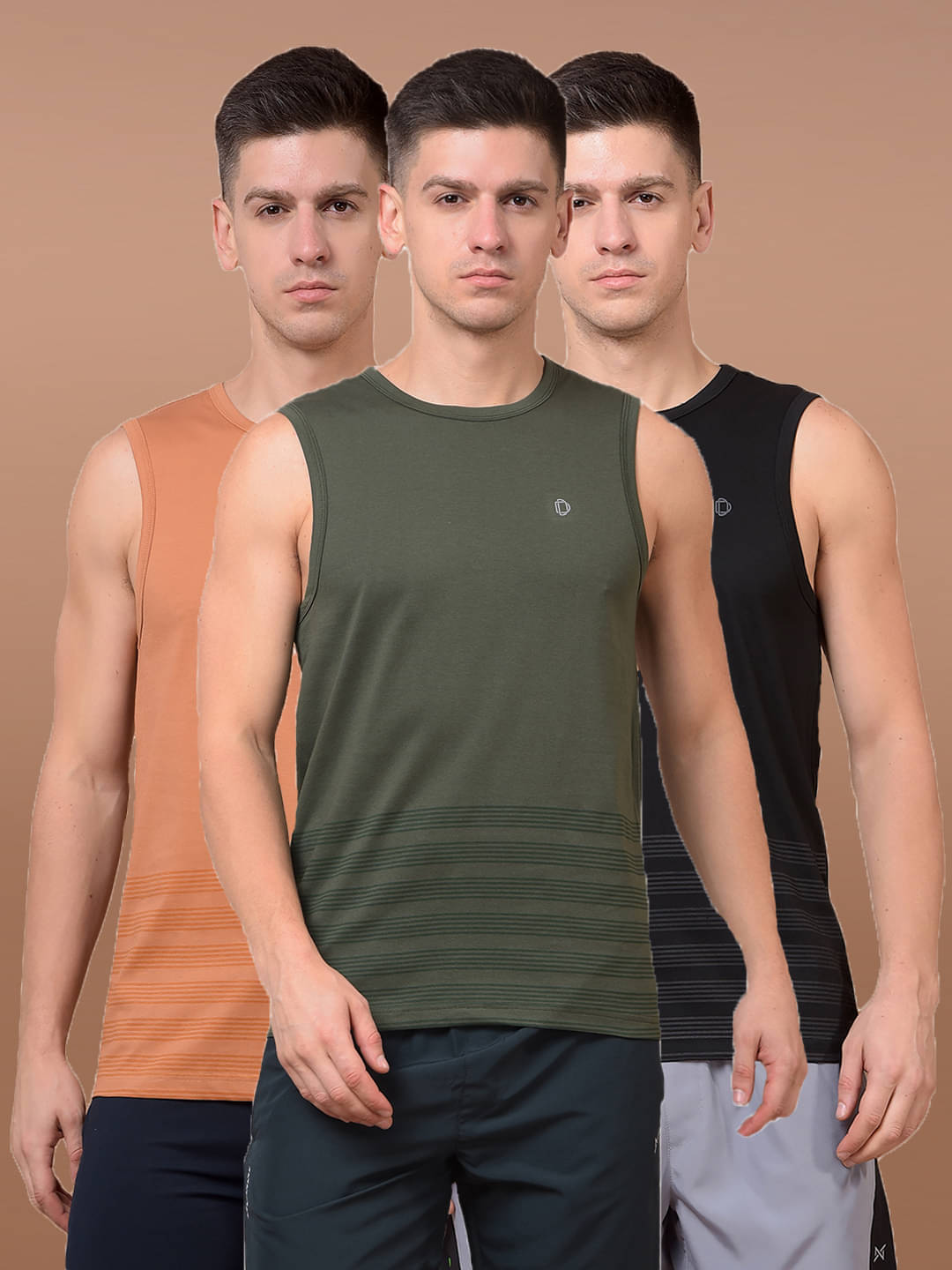     			Dollar Pack of 3 Cotton Blend Tank For Men ( Multi )