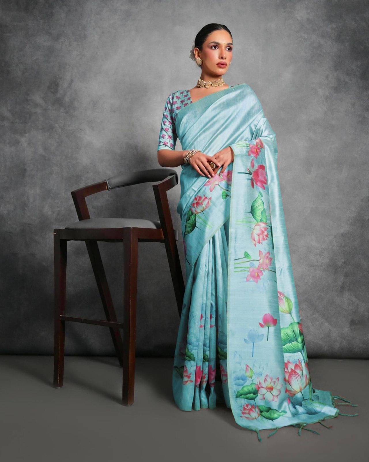 JINAL & JINAL Silk Blend Printed Mysore Silk Sarees With Unstitched Blouse Piece ( Light Blue ) JINAL & JINAL Silk Blend Printed Mysore Silk Sarees With Unstitched Blouse Piece ( Light Blue )