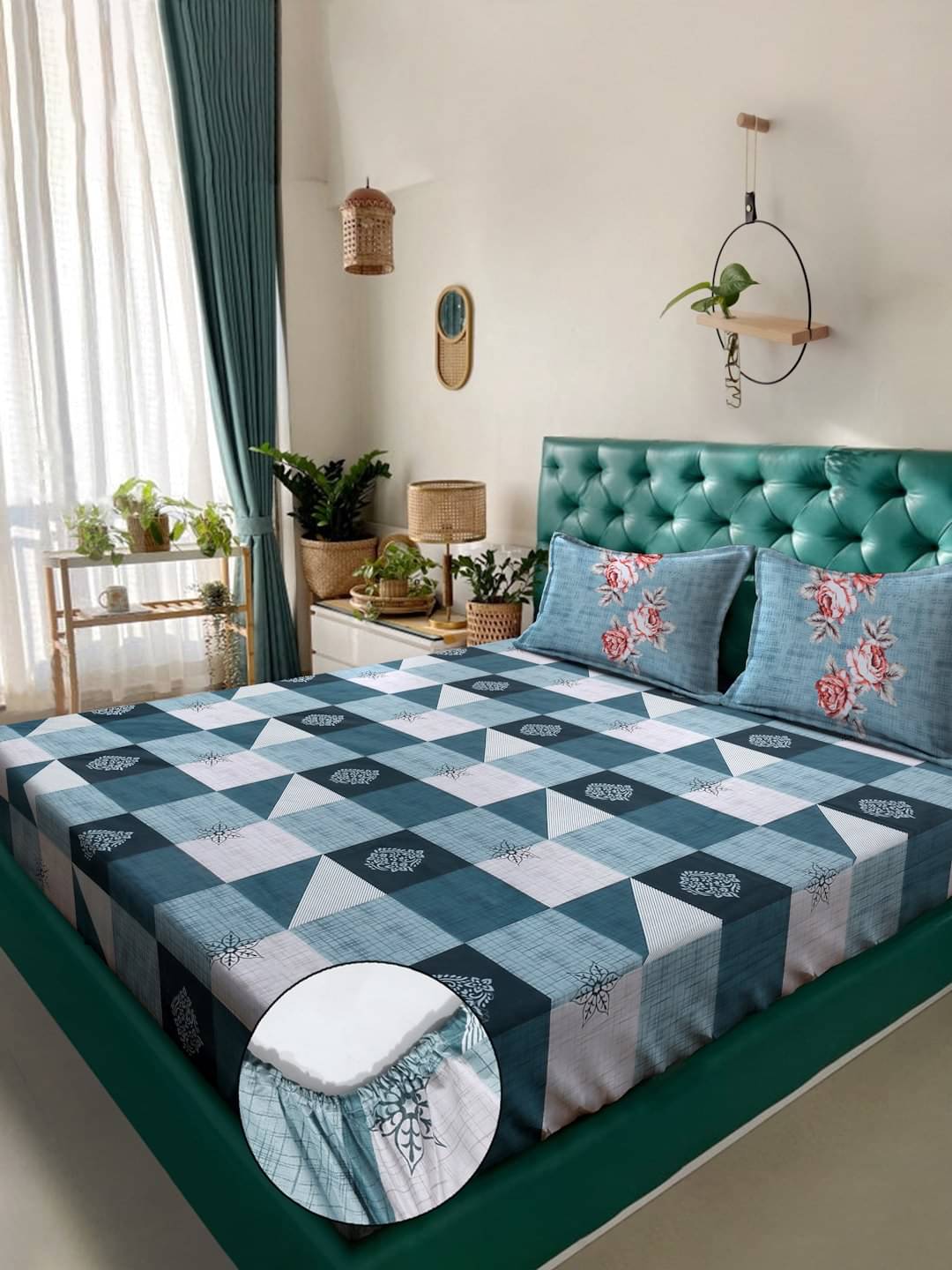     			Klotthe Cotton 1 Double King Bedsheet with 2 Pillow Covers ( Blue )