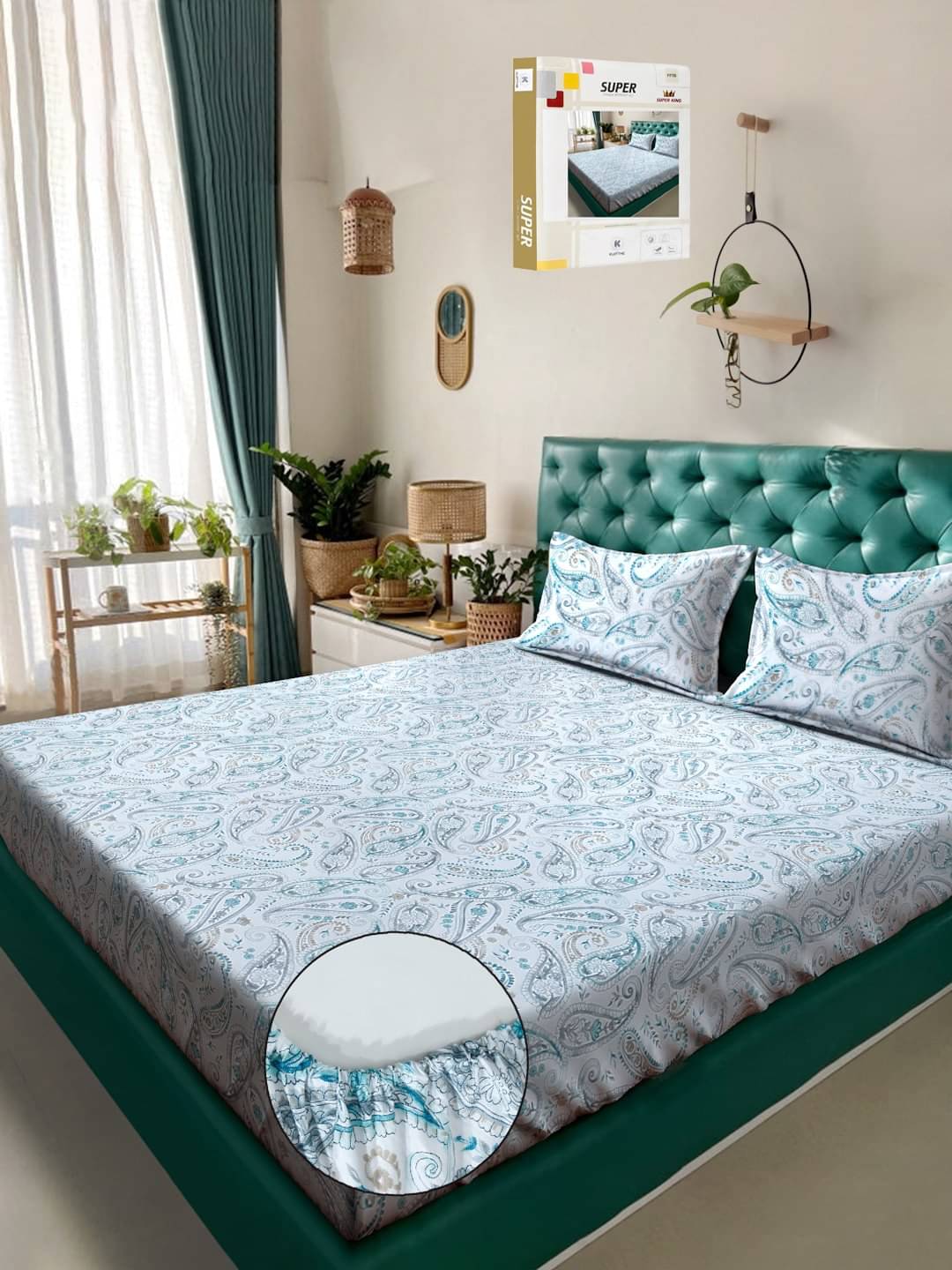     			Klotthe Cotton 1 Double King Bedsheet with 2 Pillow Covers ( Blue )