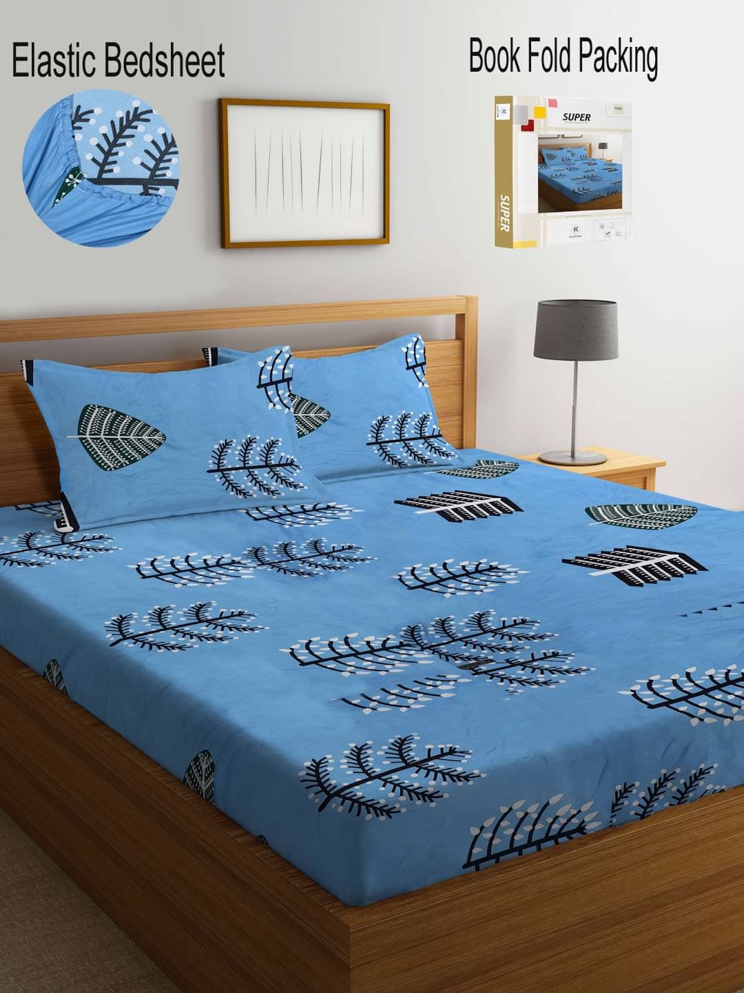 Klotthe Poly Cotton 1 Double King Bedsheet with 2 Pillow Covers ( Blue ) Klotthe Poly Cotton 1 Double King Bedsheet with 2 Pillow Covers ( Blue )