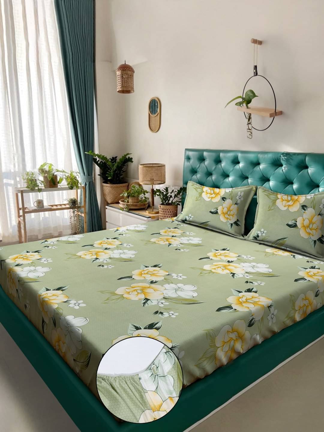     			Klotthe Poly Cotton 1 Double King Bedsheet with 2 Pillow Covers ( Green )