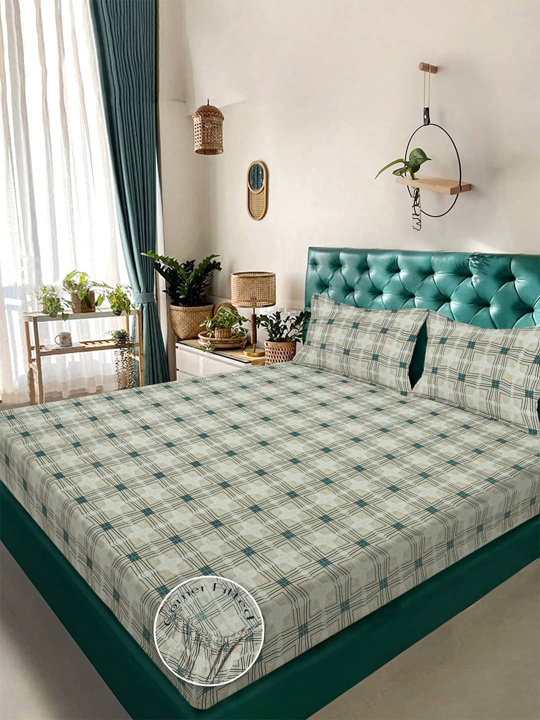     			Klotthe Poly Cotton 1 Double King Bedsheet with 2 Pillow Covers ( Green )