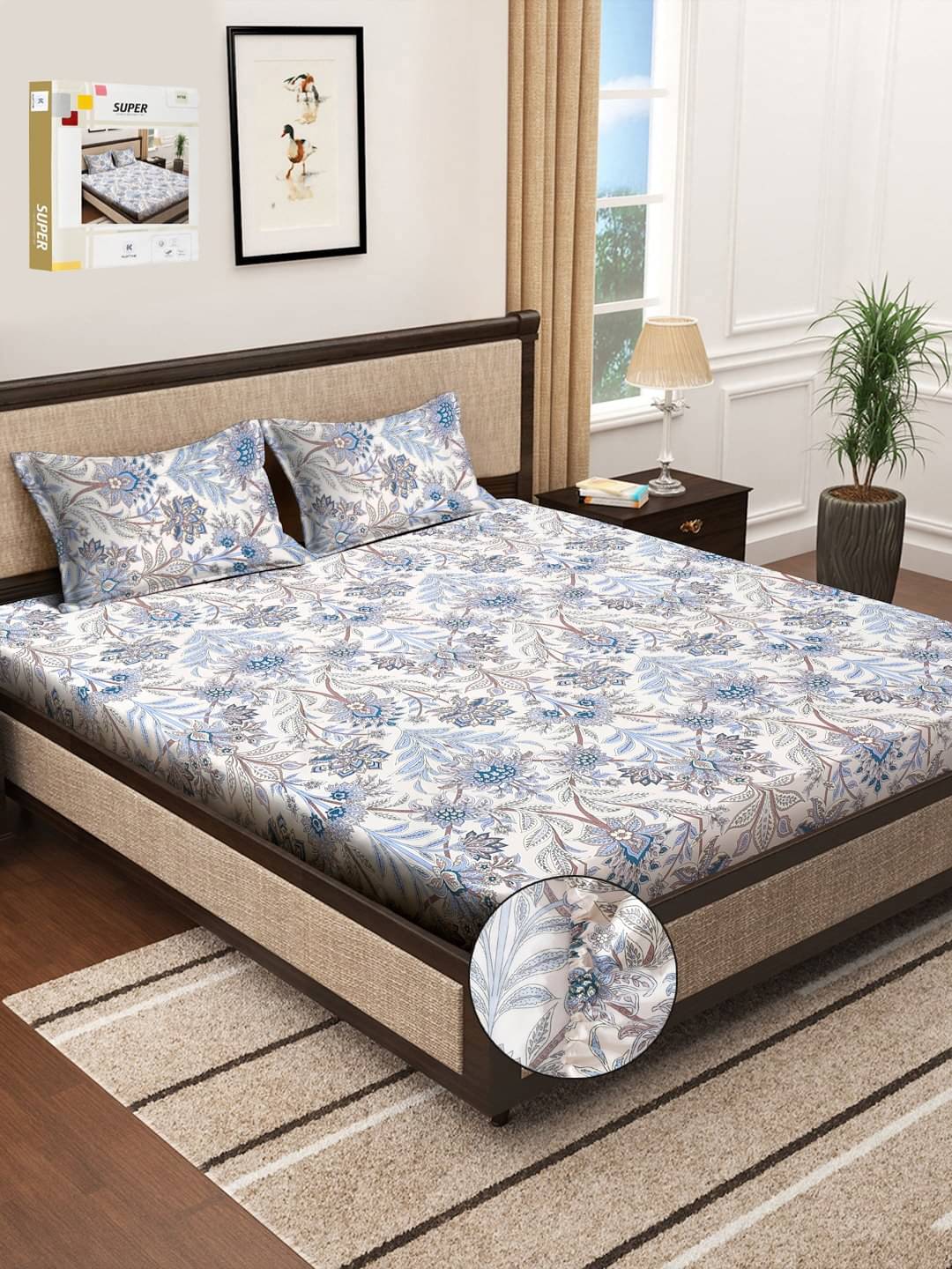     			Klotthe Poly Cotton 1 Double King Bedsheet with 2 Pillow Covers ( Multicolor )