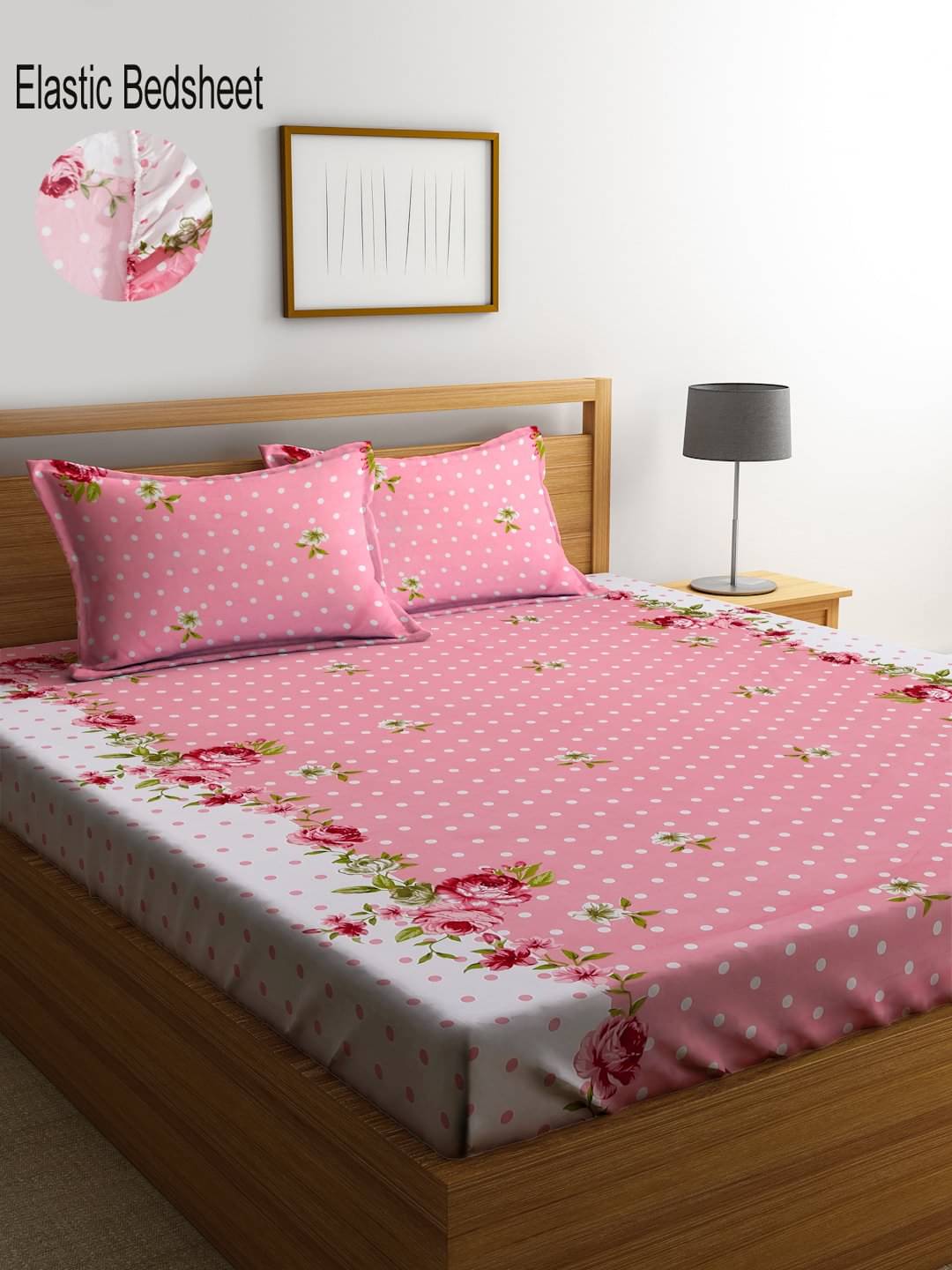     			Klotthe Poly Cotton 1 Double King Bedsheet with 2 Pillow Covers ( Pink )