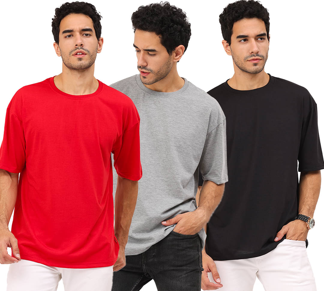     			Leotude Men Cotton Blend Oversized Fit Solid T-Shirt ( Multicolor4 )