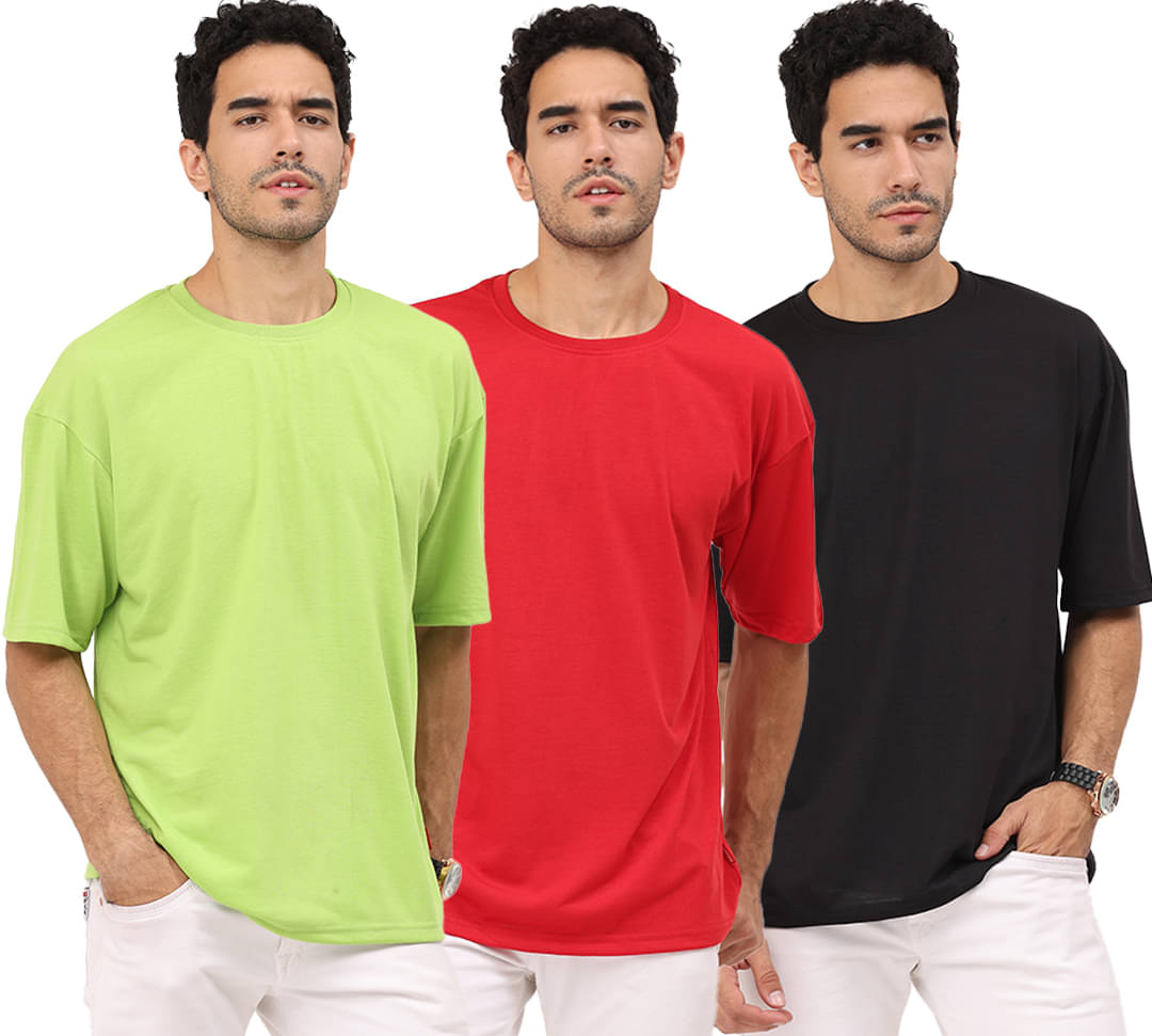     			Leotude Men Cotton Blend Oversized Fit Solid T-Shirt ( Multicolor3 )