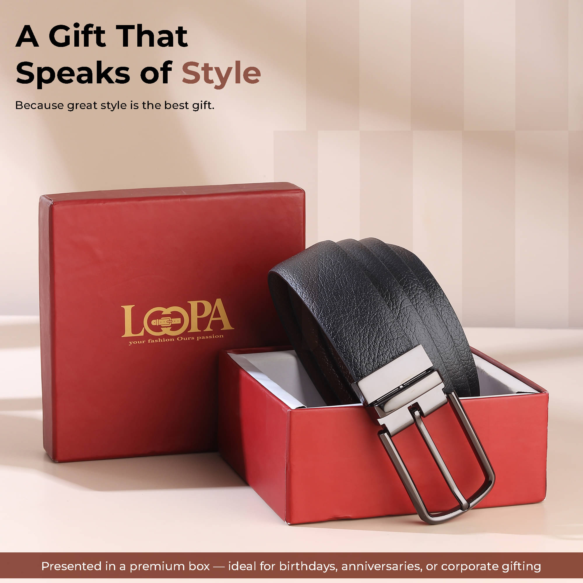 Loopa - Black 100% Leather Men's Reversible Belt ( Pack of 1 ) Loopa - Black 100% Leather Men's Reversible Belt ( Pack of 1 )