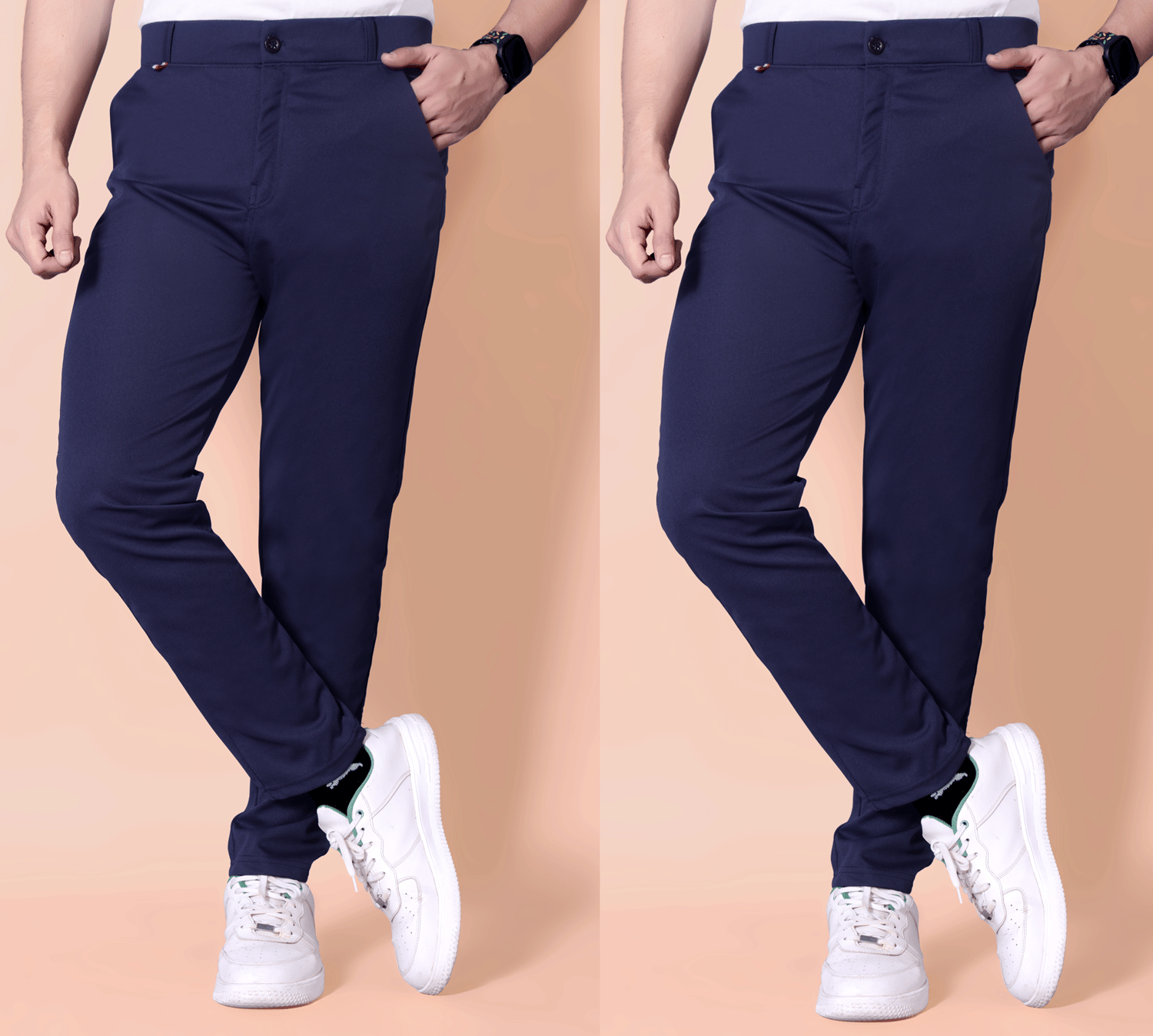     			MATHAE Regular Flat Men's Trouser - Navy Blue ( Pack of 2 )