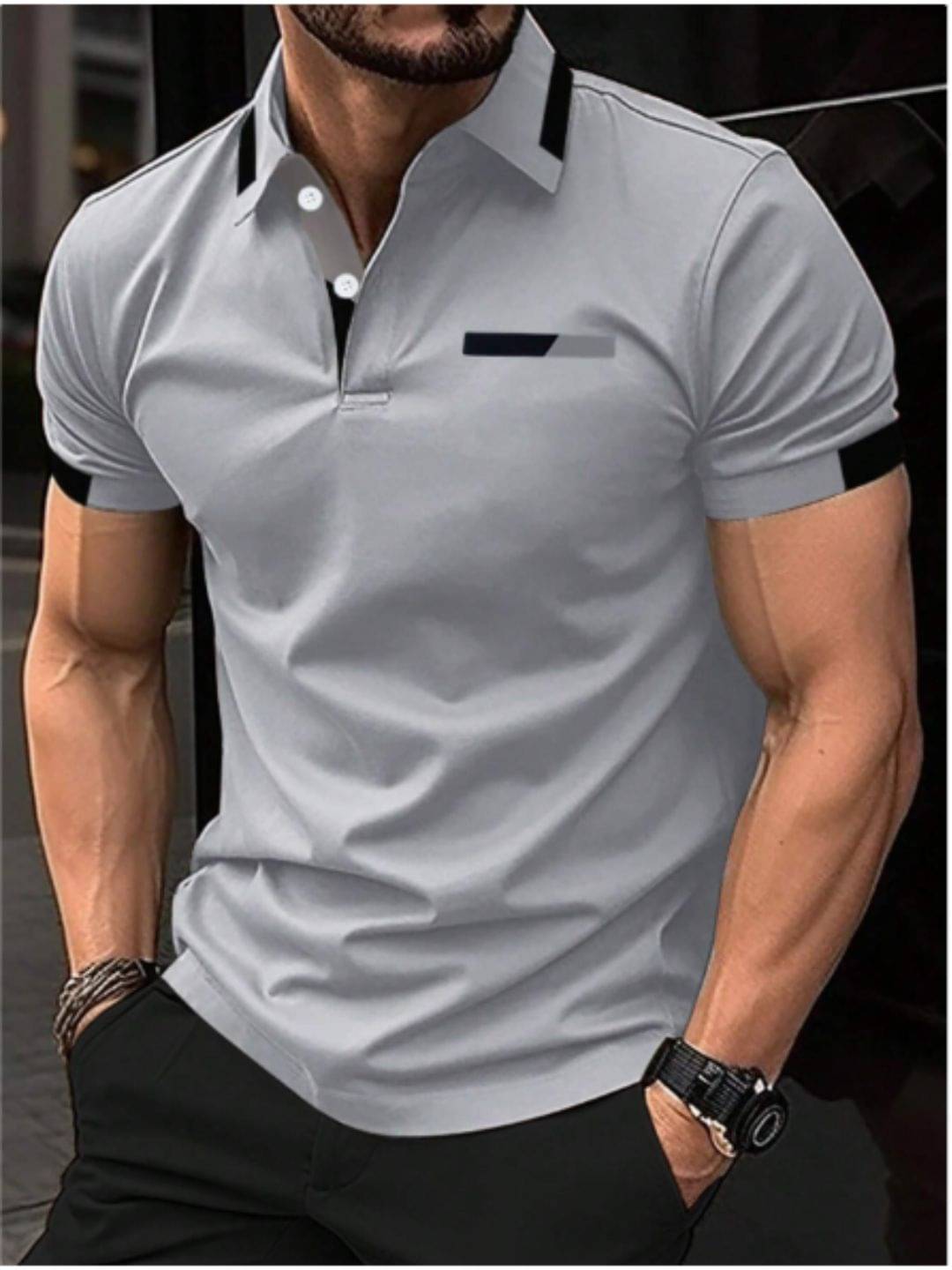 MD By Mathra Dass Men Cotton Blend Regular Fit Solid Polo T Shirt ( Grey )     			MD By Mathra Dass Men Cotton Blend Regular Fit Solid Polo T Shirt ( Grey )