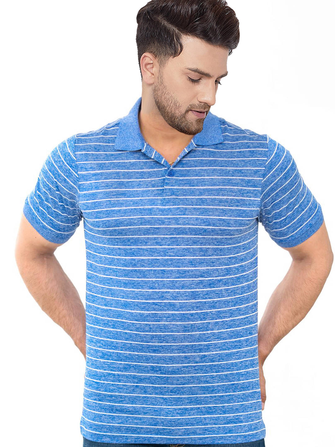 NAKED SLEEVE Men Polyester Regular Fit Striped Polo T Shirt ( Blue ) NAKED SLEEVE Men Polyester Regular Fit Striped Polo T Shirt ( Blue )