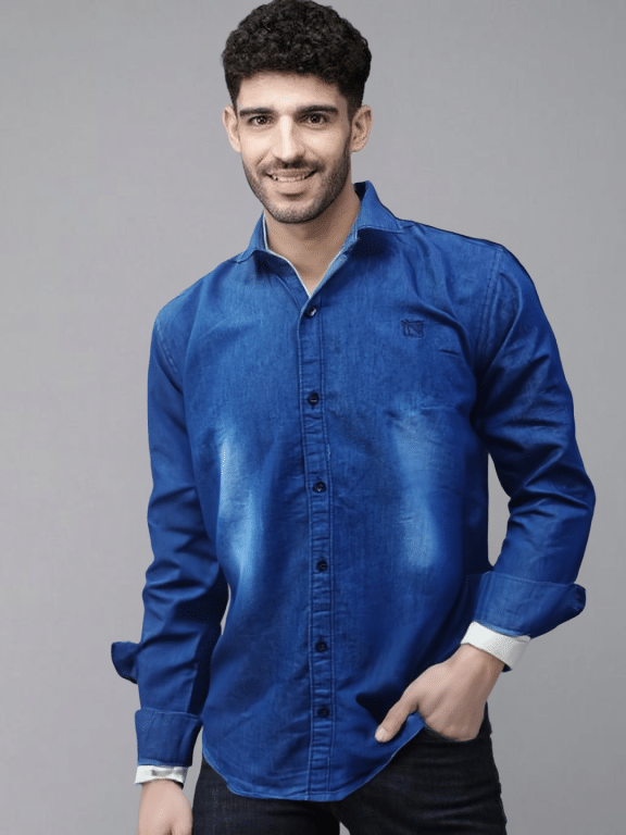 NEW-18 Denim Regular Fit Solids Full Sleeves Men's Casual Shirt - Blue ( Pack of 1 ) NEW-18 Denim Regular Fit Solids Full Sleeves Men's Casual Shirt - Blue ( Pack of 1 )