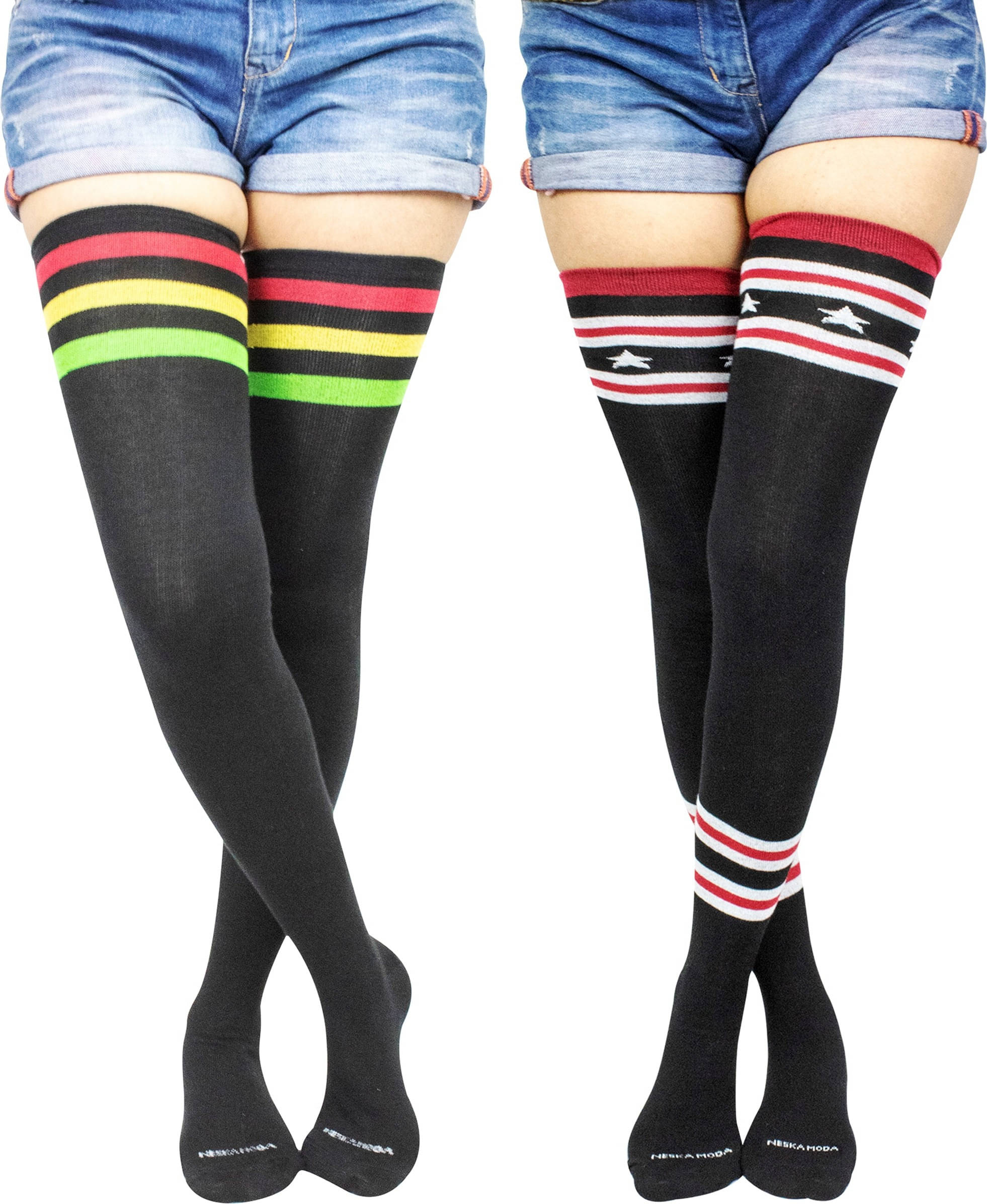 Neska Moda Pack of 2 Women's Cotton Full length Stockings ( Multicolor )     			Neska Moda Pack of 2 Women's Cotton Full length Stockings ( Multicolor )