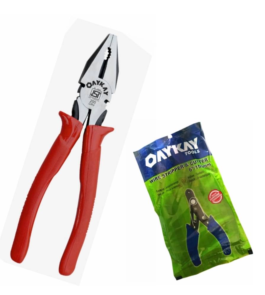     			OAYKAY Tools Combination Plier200mm "8" inch Heavy Duty Grip Smooth Movement (Hand Tools) & Wire Stripper & Cutter (Pack Of 2)
