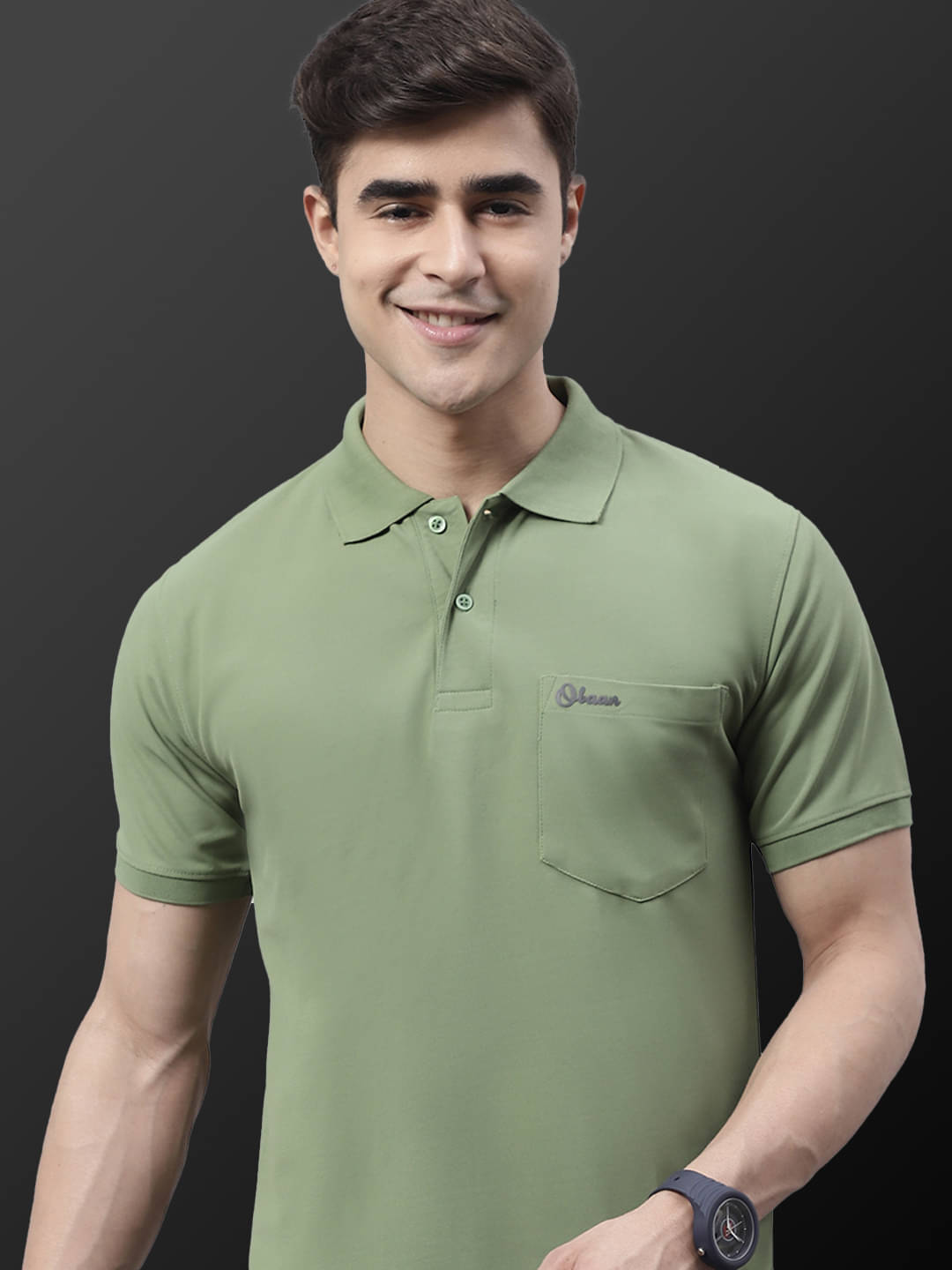     			OBAAN Men Cotton Blend Regular Fit Solid Polo T Shirt ( Sea Green )
