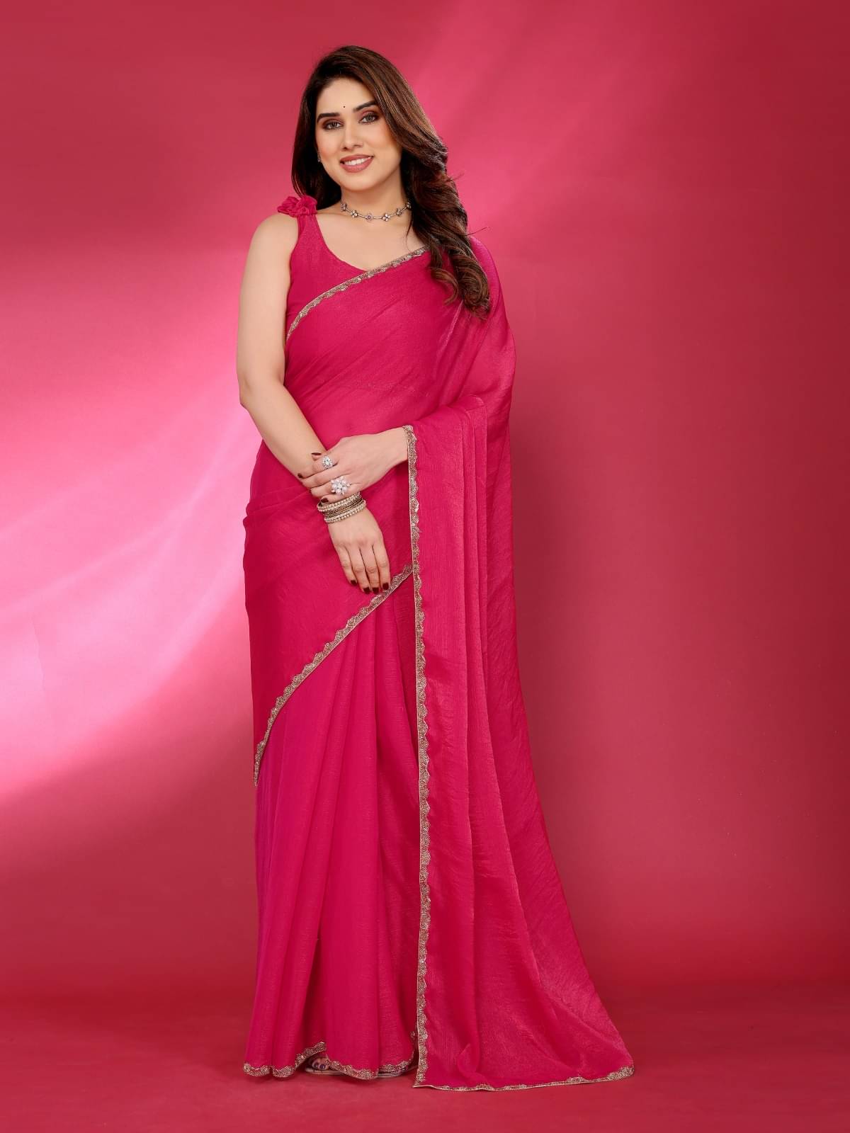 PEER STORE Zimmy Choo Solid Maheshwari Saree With Unstitched Blouse Piece ( Pink ) PEER STORE Zimmy Choo Solid Maheshwari Saree With Unstitched Blouse Piece ( Pink )