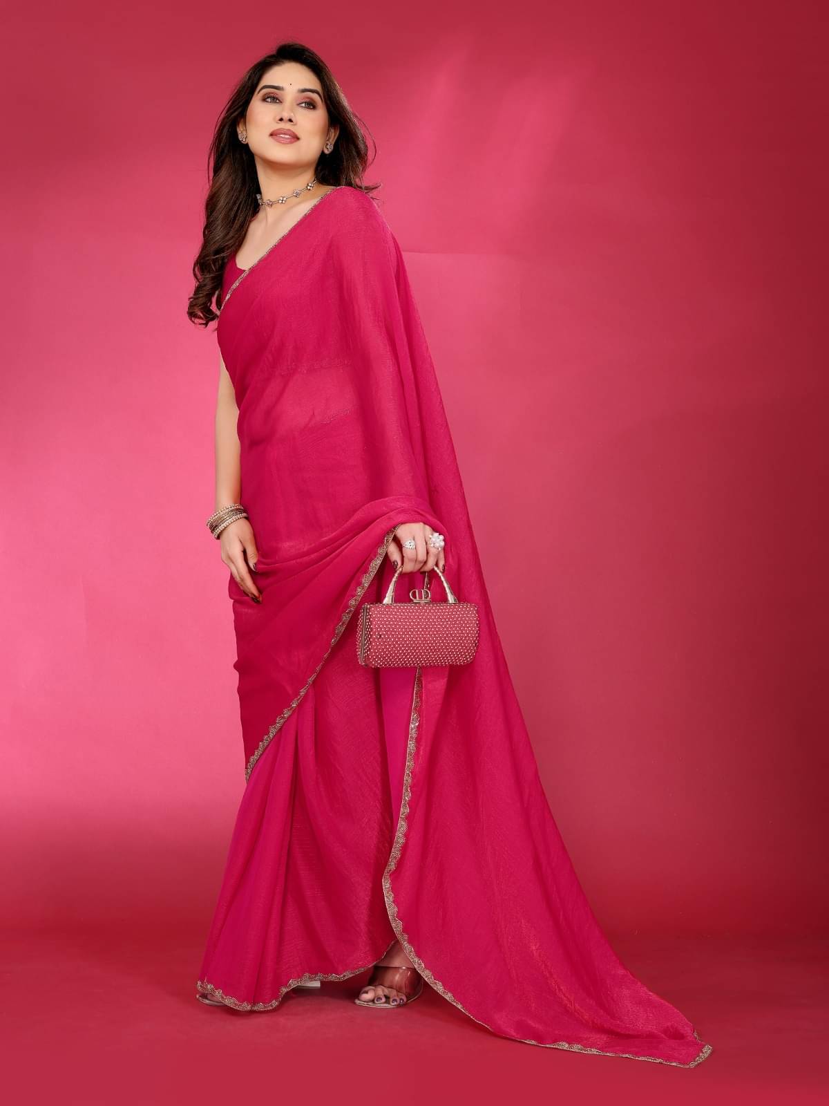 PHORIA STYLE Zimmy Choo Solid Maheshwari Saree With Unstitched Blouse Piece ( Pink ) PHORIA STYLE Zimmy Choo Solid Maheshwari Saree With Unstitched Blouse Piece ( Pink )