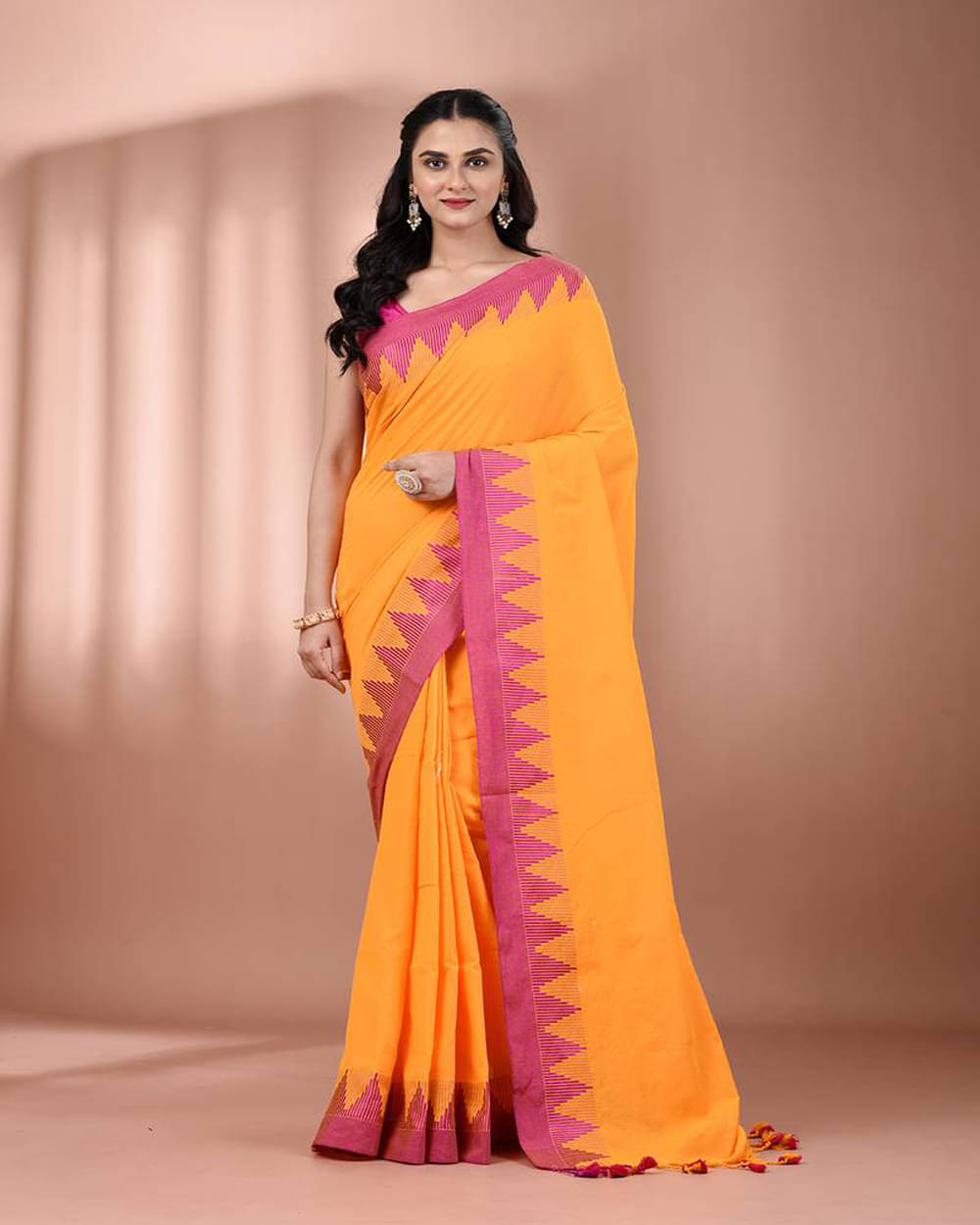 PIYARI FASHION Cotton Embellished Tant Saree With Unstitched Blouse Piece ( Yellow ) PIYARI FASHION Cotton Embellished Tant Saree With Unstitched Blouse Piece ( Yellow )