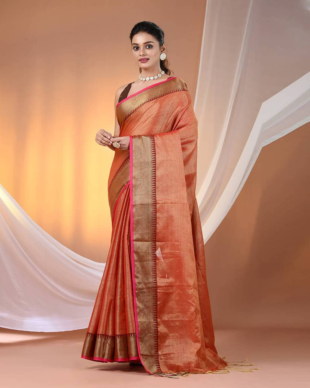 PIYARI FASHION Tissue Embellished Bandhani Sarees With Unstitched Blouse Piece ( Orange ) PIYARI FASHION Tissue Embellished Bandhani Sarees With Unstitched Blouse Piece ( Orange )