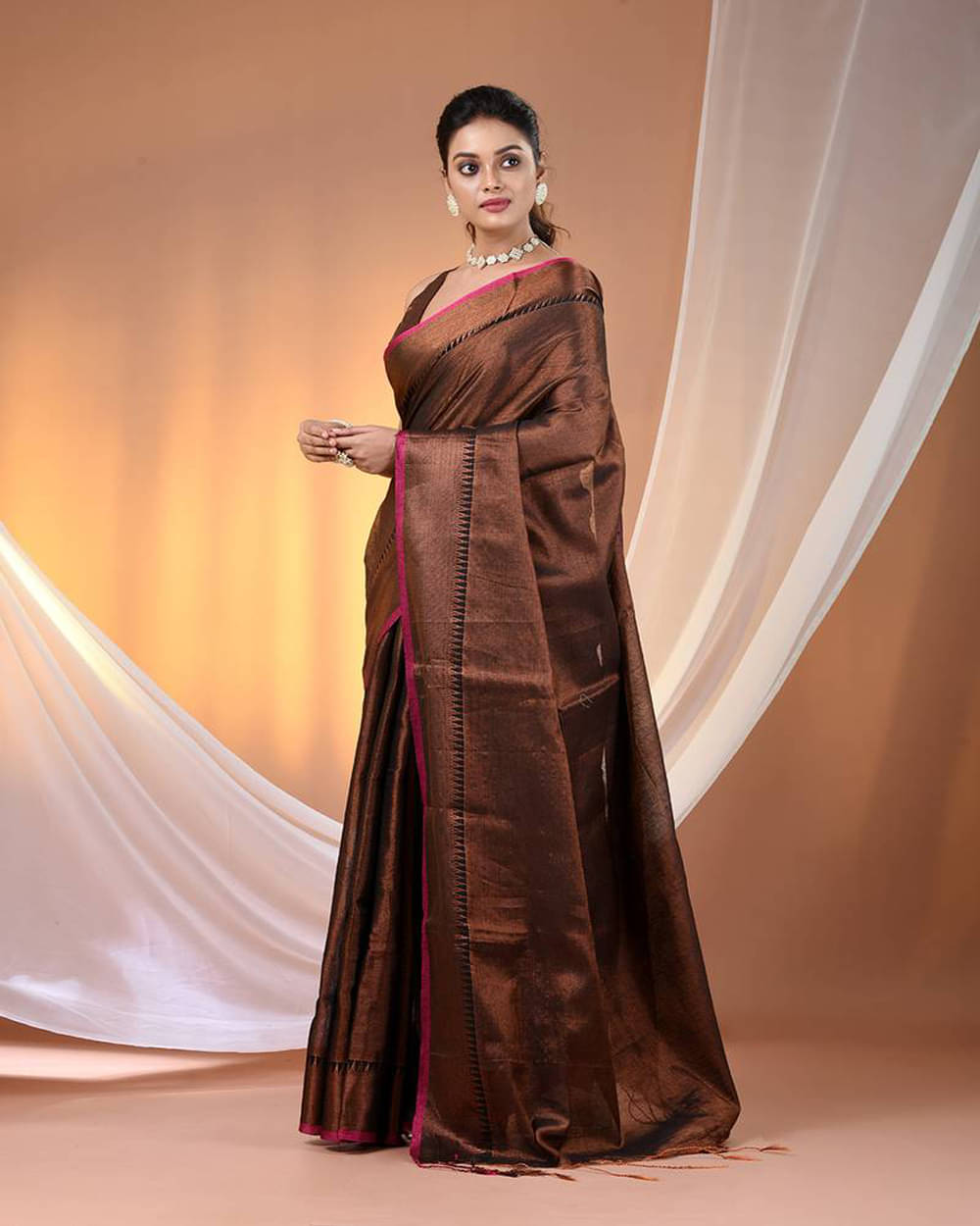 PIYARI FASHION Tissue Embellished Bandhani Sarees With Unstitched Blouse Piece ( Bronze ) PIYARI FASHION Tissue Embellished Bandhani Sarees With Unstitched Blouse Piece ( Bronze )